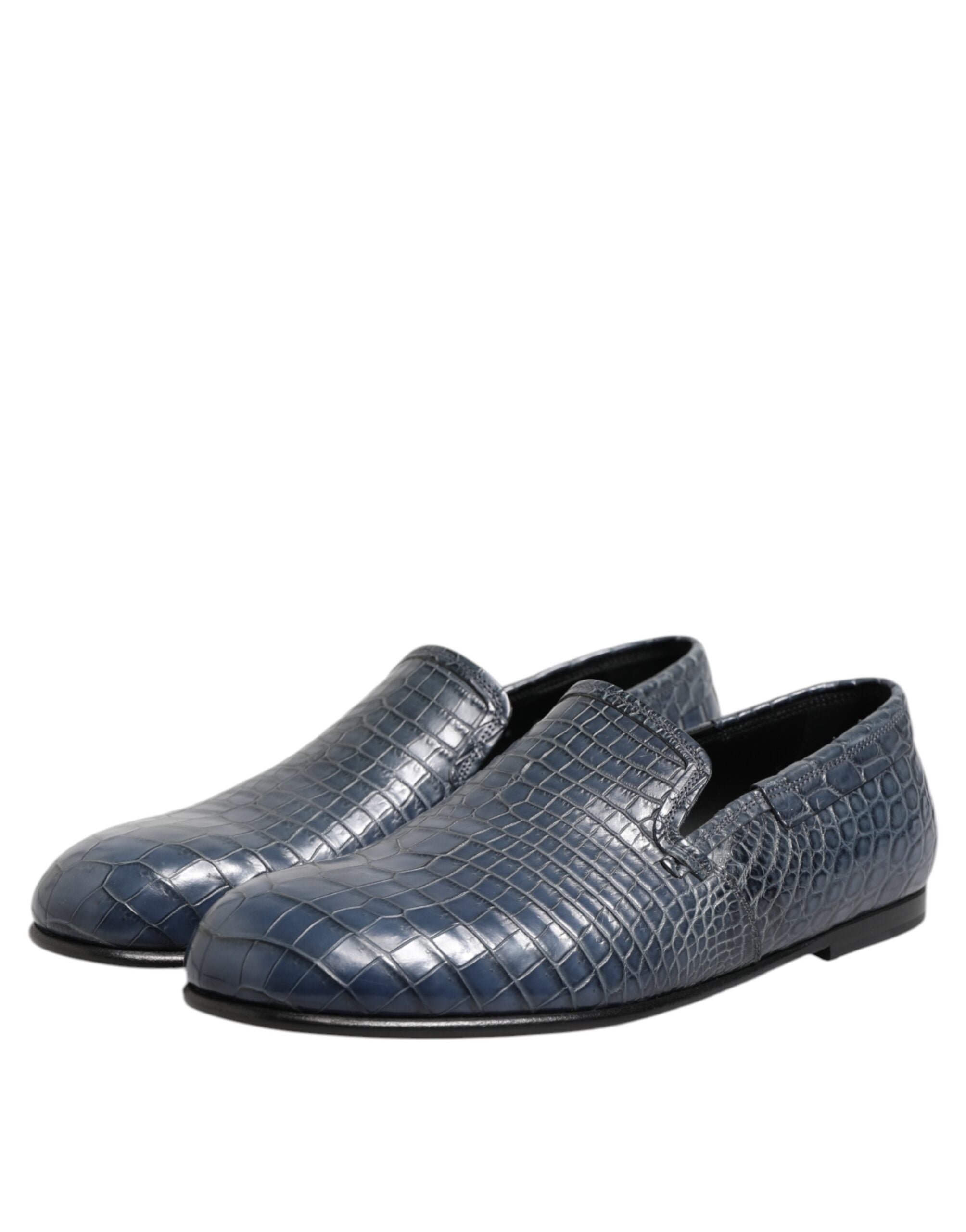 Mocassins slip-on en cuir exotique bleu de Dolce & Gabbana pour hommes, chaussures de ville élégantes et sophistiquées.