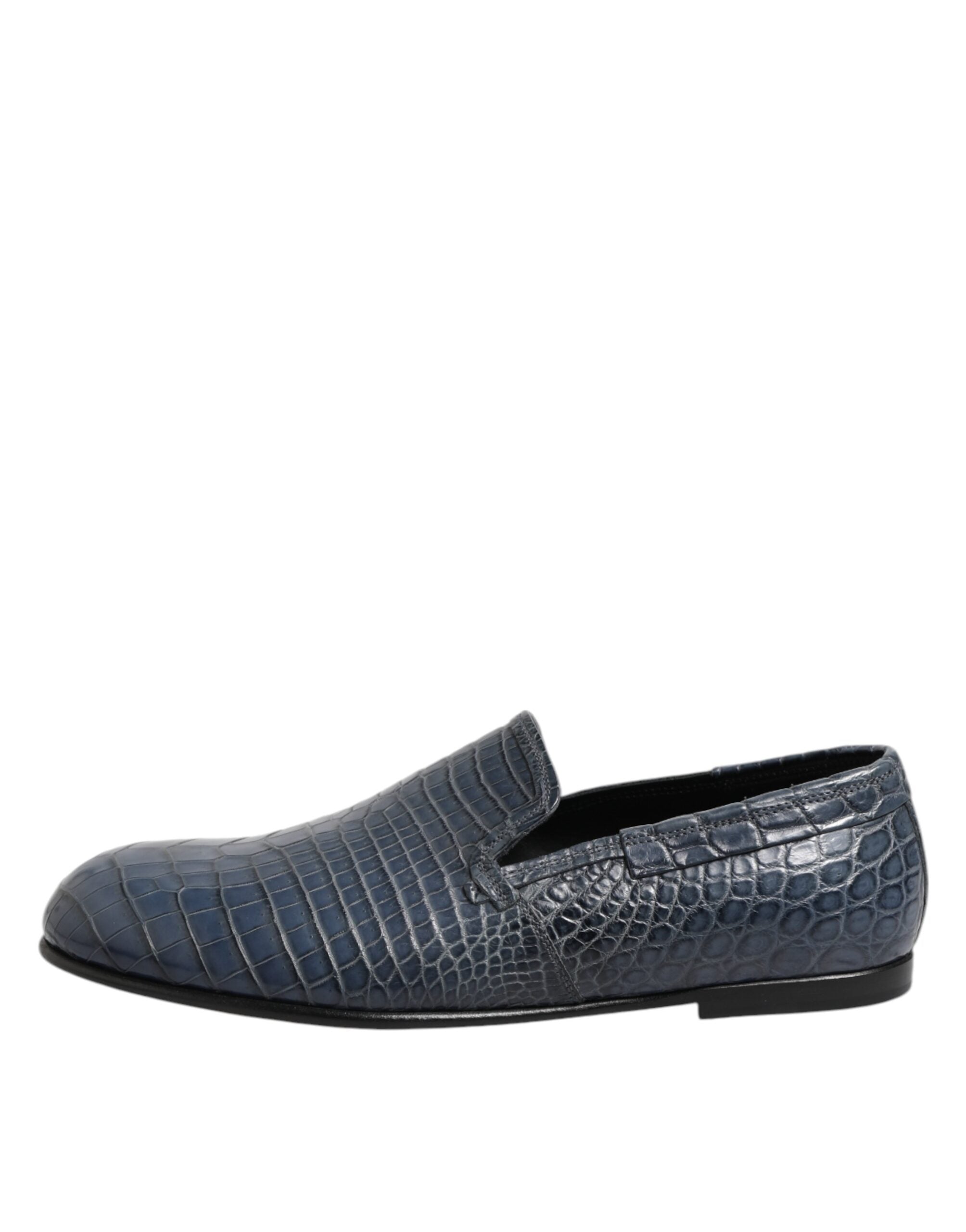 Chaussures homme Dolce & Gabbana Loafers en cuir exotique bleu, slip-on élégants pour occasions habillées.