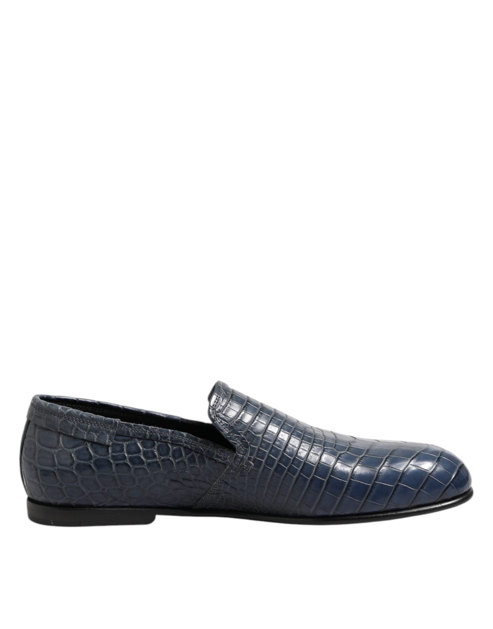 Mocassins Dolce & Gabbana en cuir exotique bleu pour homme, chaussures habillées élégantes sans lacets.