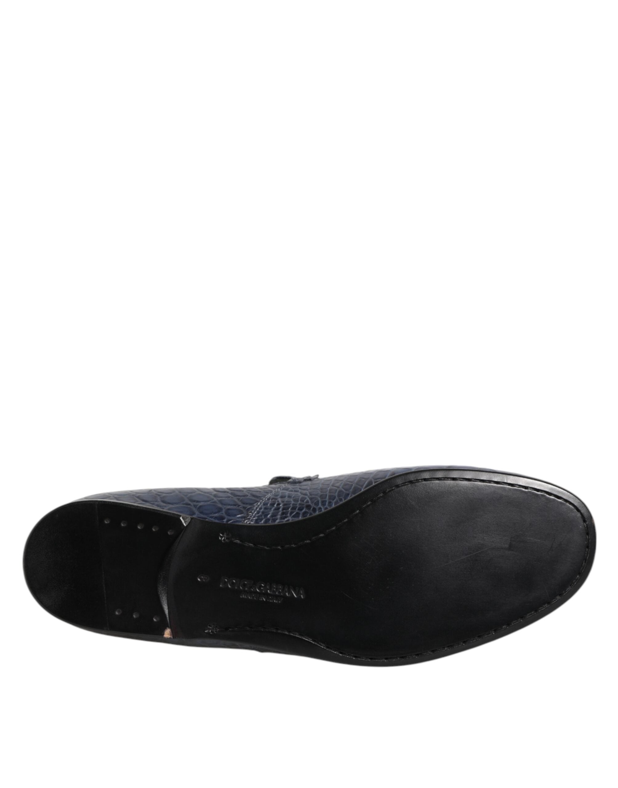 Chaussures Dolce & Gabbana, mocassins slip-on en cuir exotique bleu pour homme, chaussures de ville élégantes.