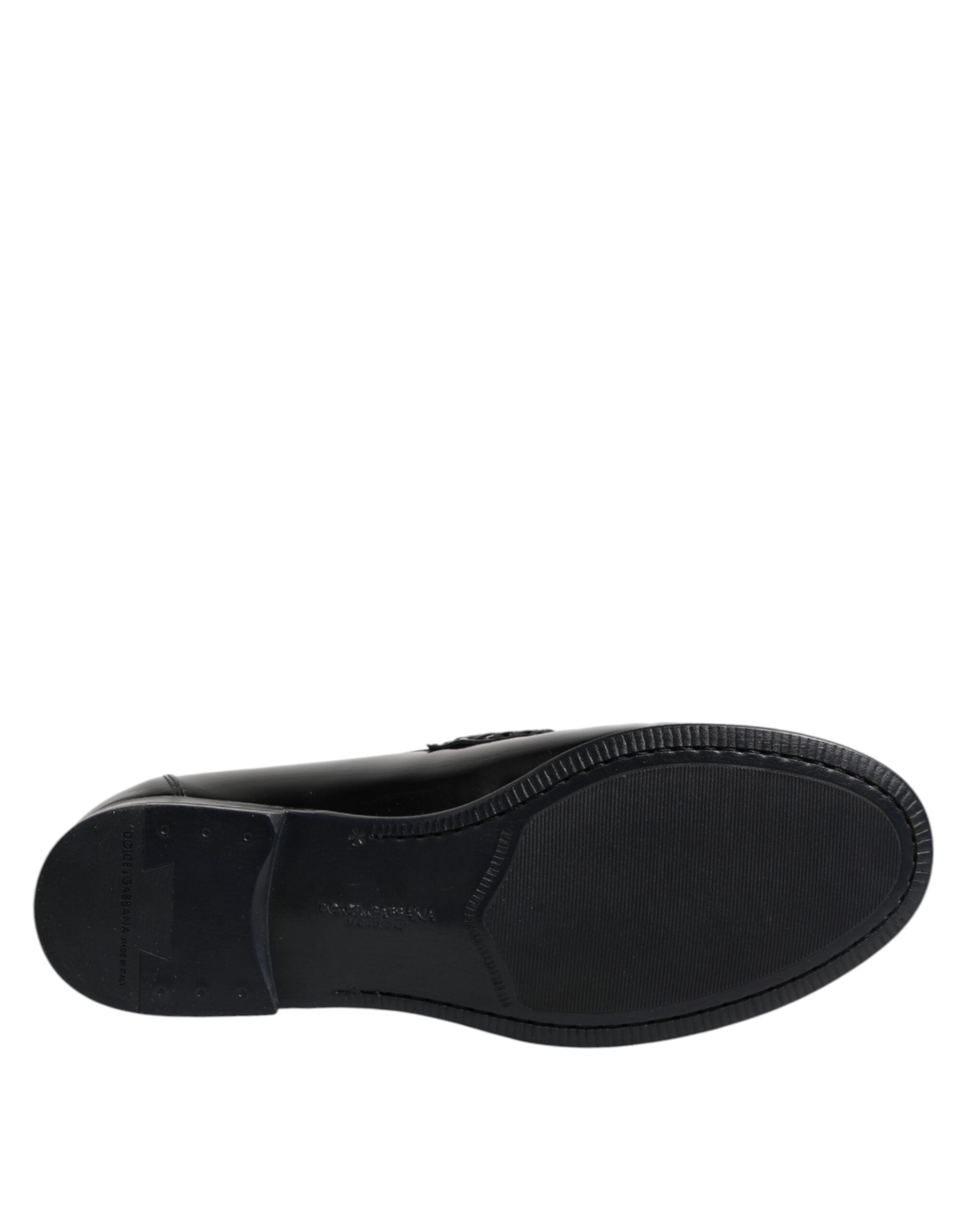 Chaussures mocassins en cuir noir Dolce & Gabbana pour homme, style slip-on, chaussures de ville élégantes.