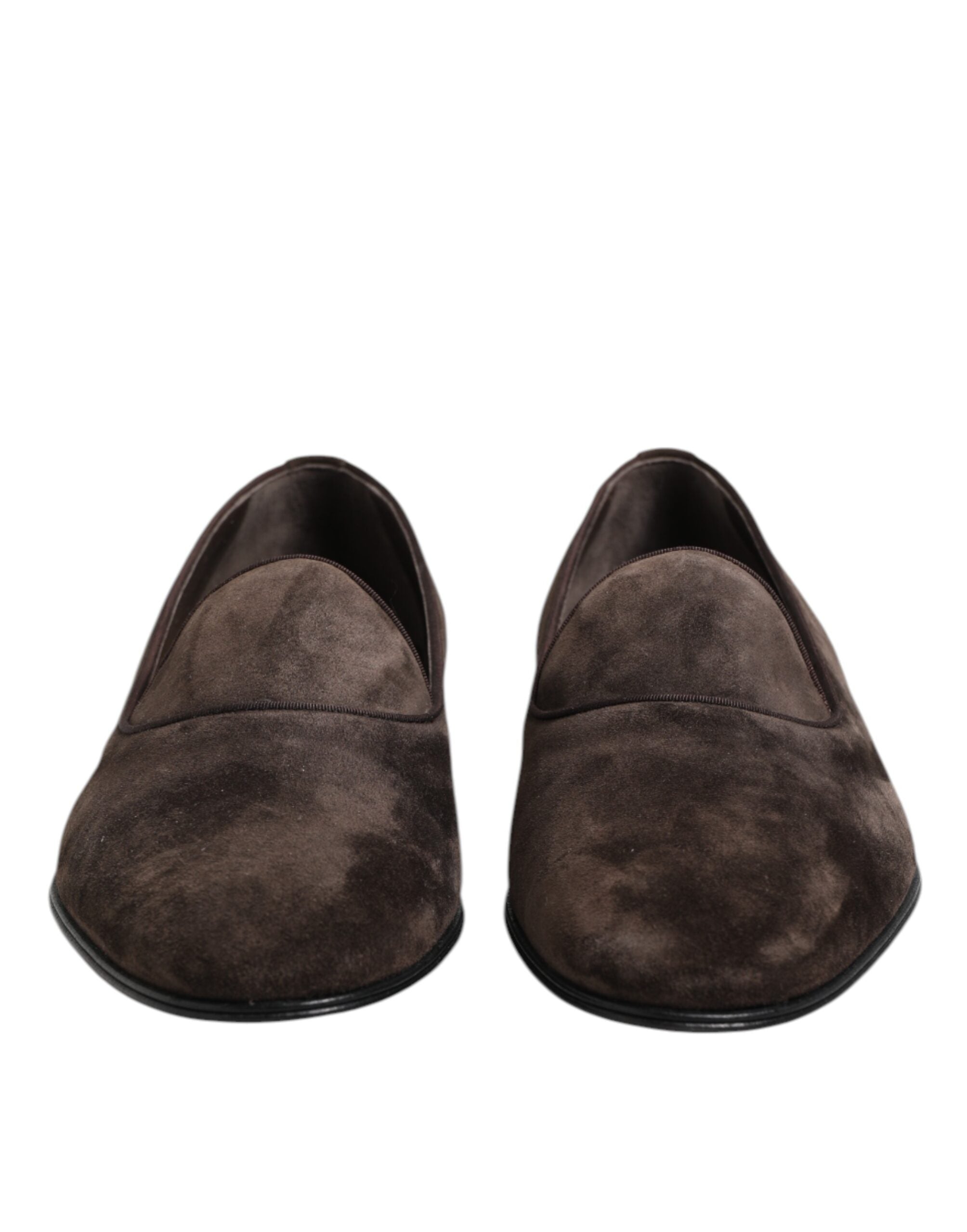 Chaussures mocassins Dolce & Gabbana en velours marron et cuir, style slip-on, élégantes et sophistiquées.