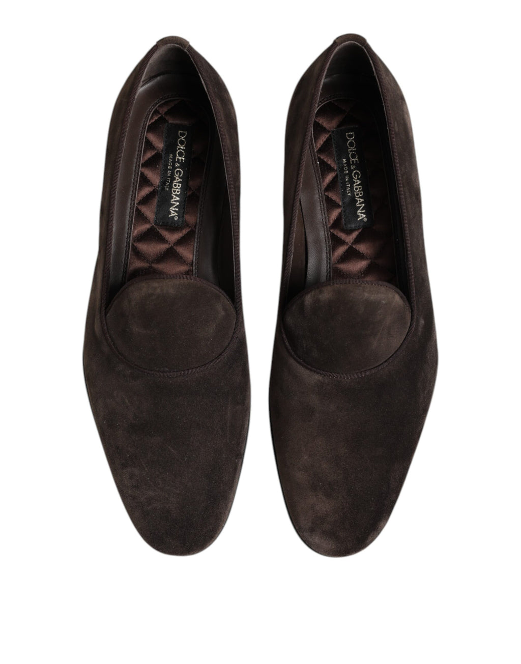 Chaussures mocassins Dolce & Gabbana en velours marron et cuir, sans lacets, avec design élégant et confortable.