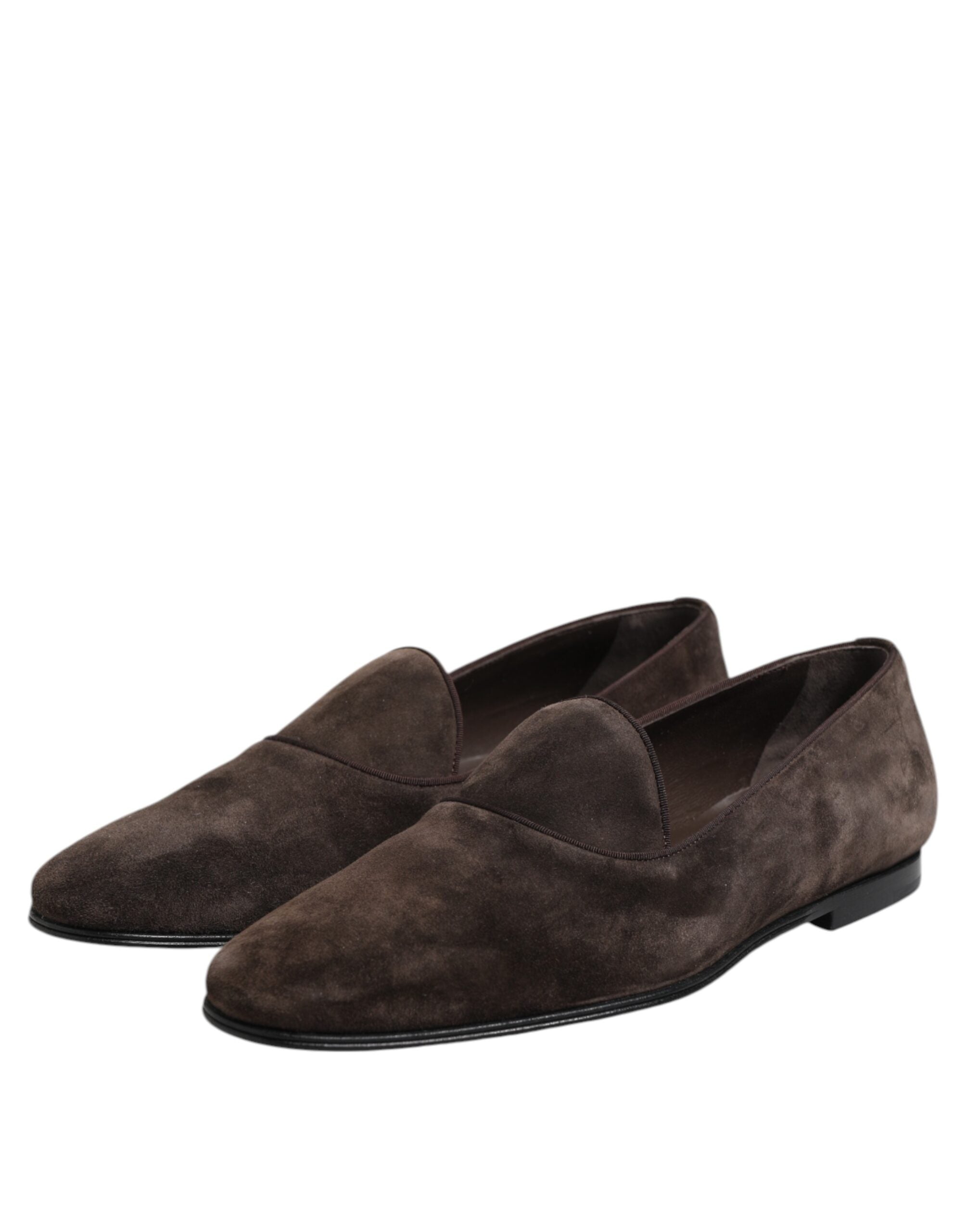 Chaussures mocassins en velours marron de Dolce & Gabbana, slip-on en cuir élégant pour homme.