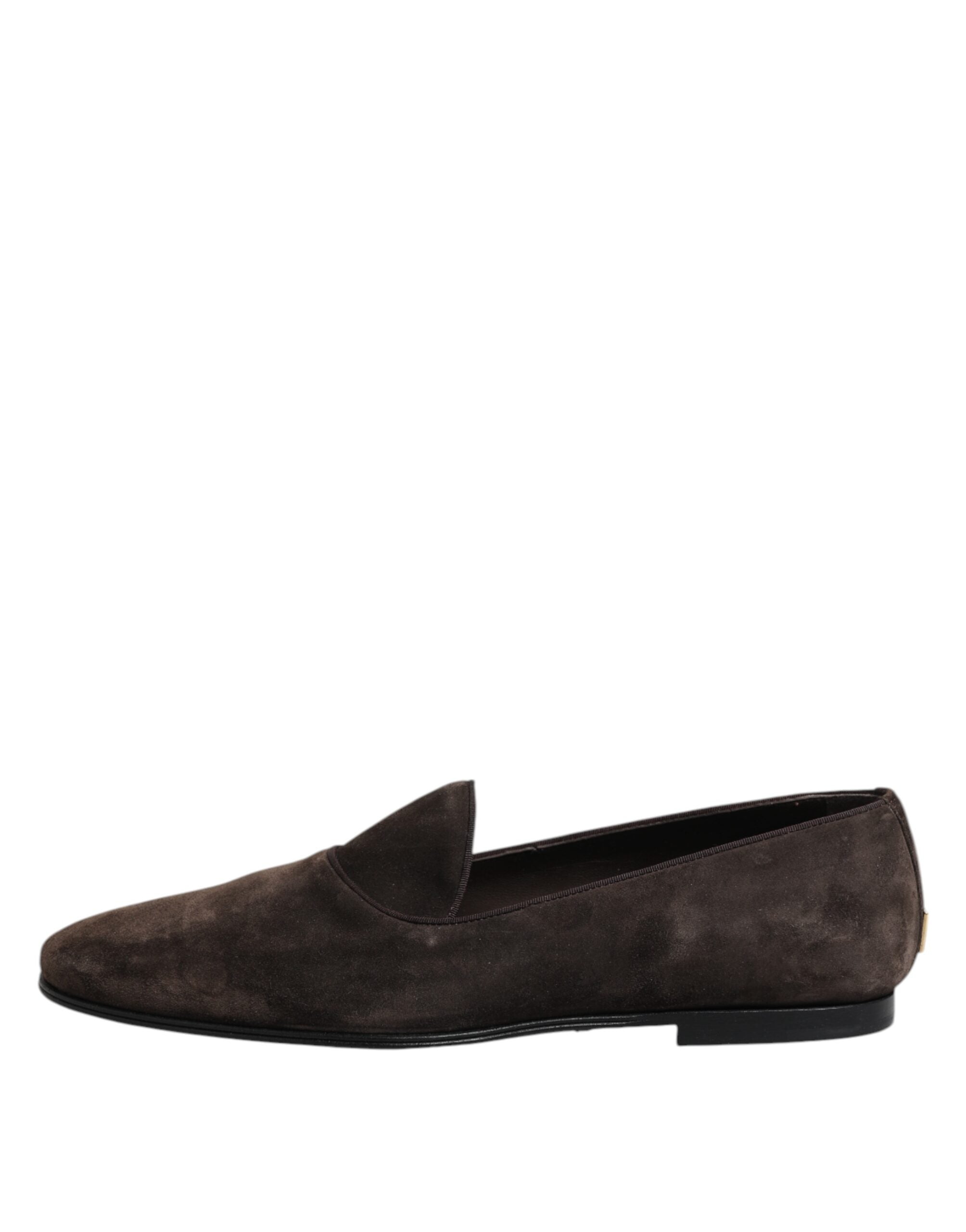 Chaussures mocassins en velours marron en cuir Dolce & Gabbana, slip-on élégants pour homme.