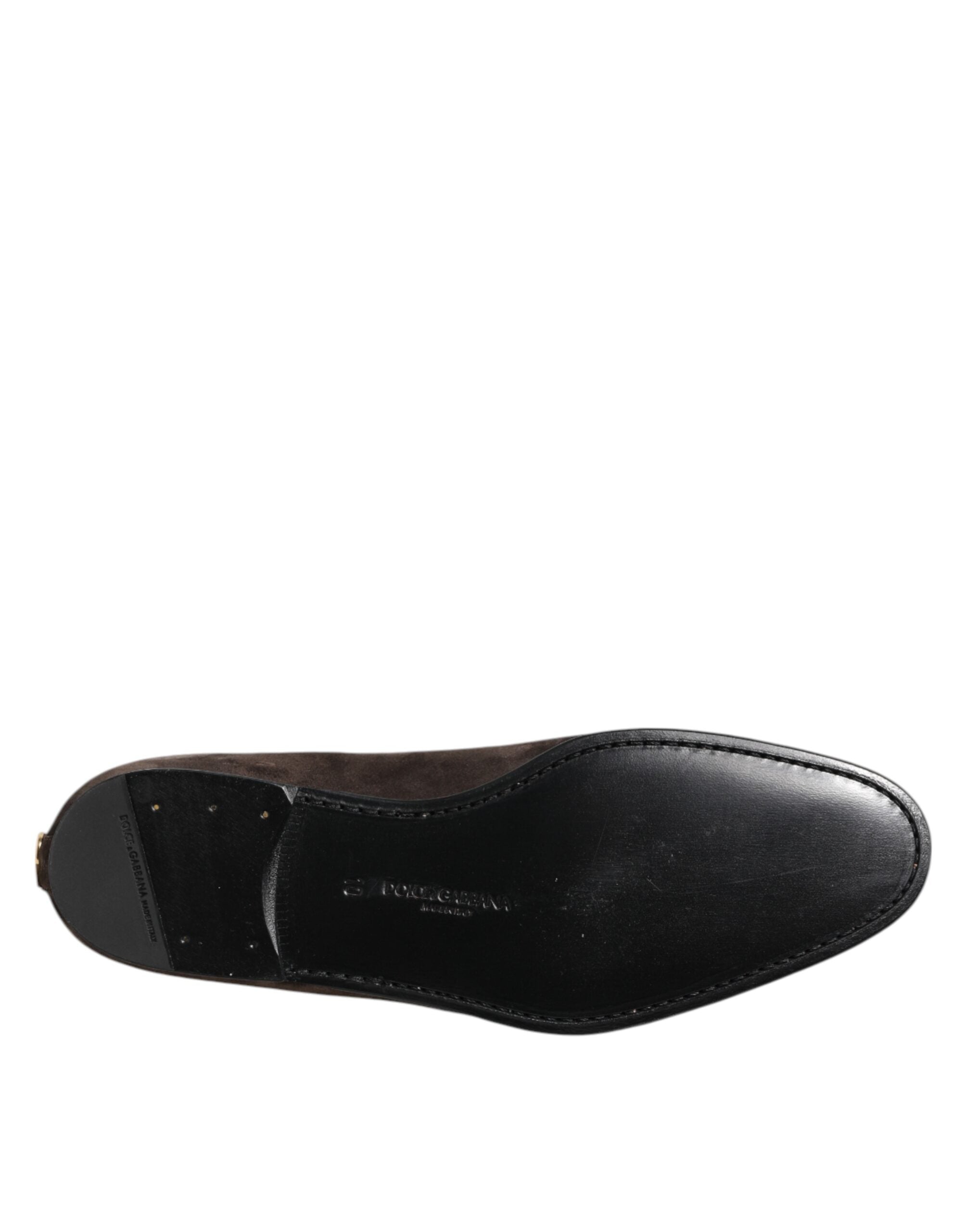 Chaussures mocassins en velours marron en cuir de Dolce & Gabbana, slip-on élégants et confortables.