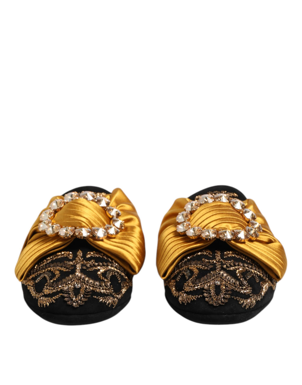 Sandales plates Dolce & Gabbana multicolores ornées de pierres, chaussures élégantes et confortables pour un style sophistiqué.