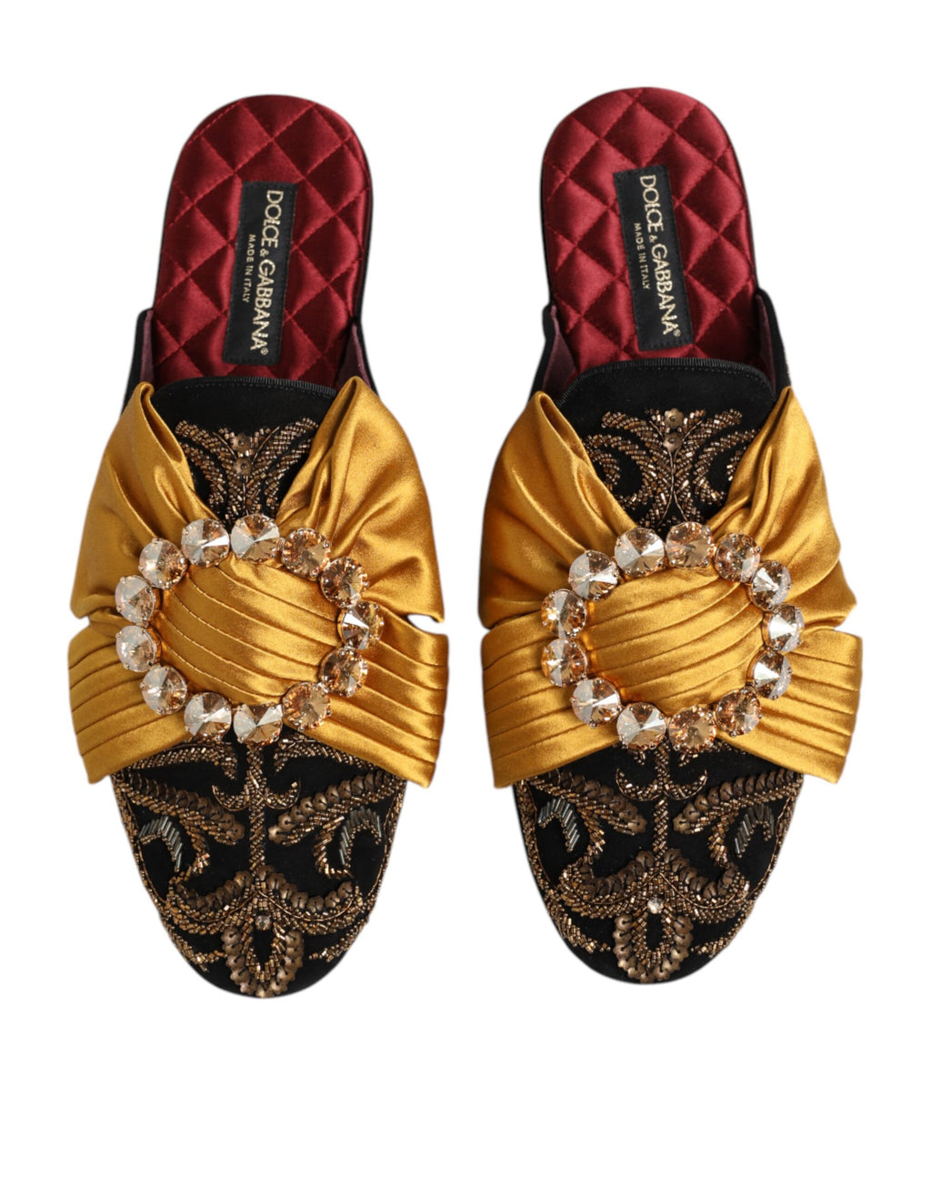Sandales plates Dolce & Gabbana multicolores ornées de broderies et embellissements, chaussures élégantes pour femme.