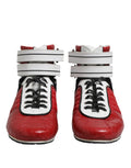 Chaussures sneakers en cuir rouge matelassé avec lacets de la marque Dolce & Gabbana, vue de face.