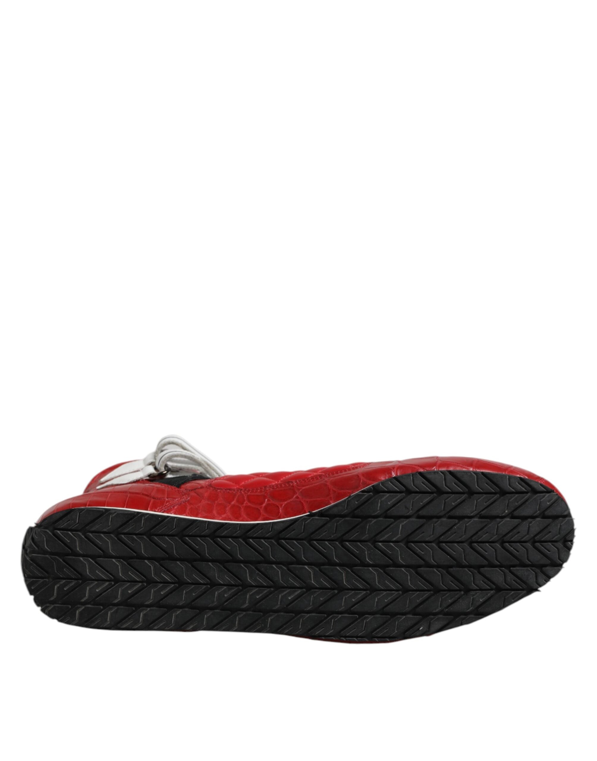 Chaussures sneakers lacées en cuir rouge matelassé de Dolce & Gabbana, chaussures de mode pour femmes et hommes.