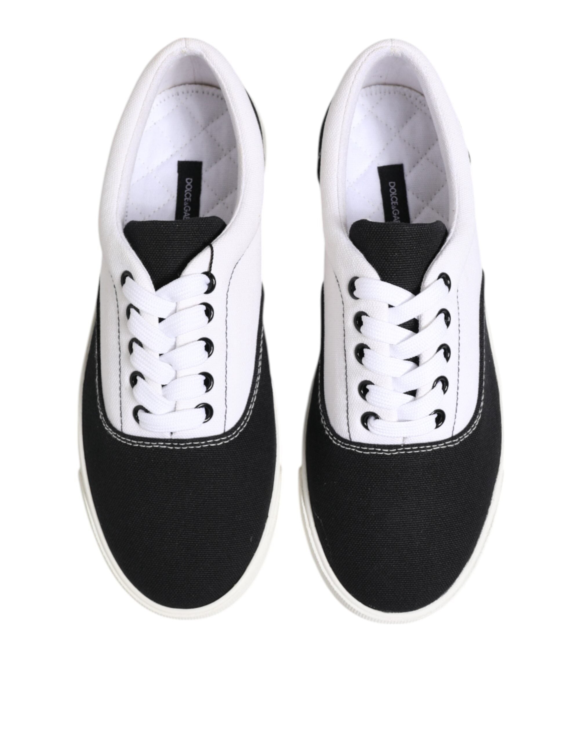 Chaussures pour hommes Dolce & Gabbana en coton noir avec lacets, baskets décontractées et élégantes.