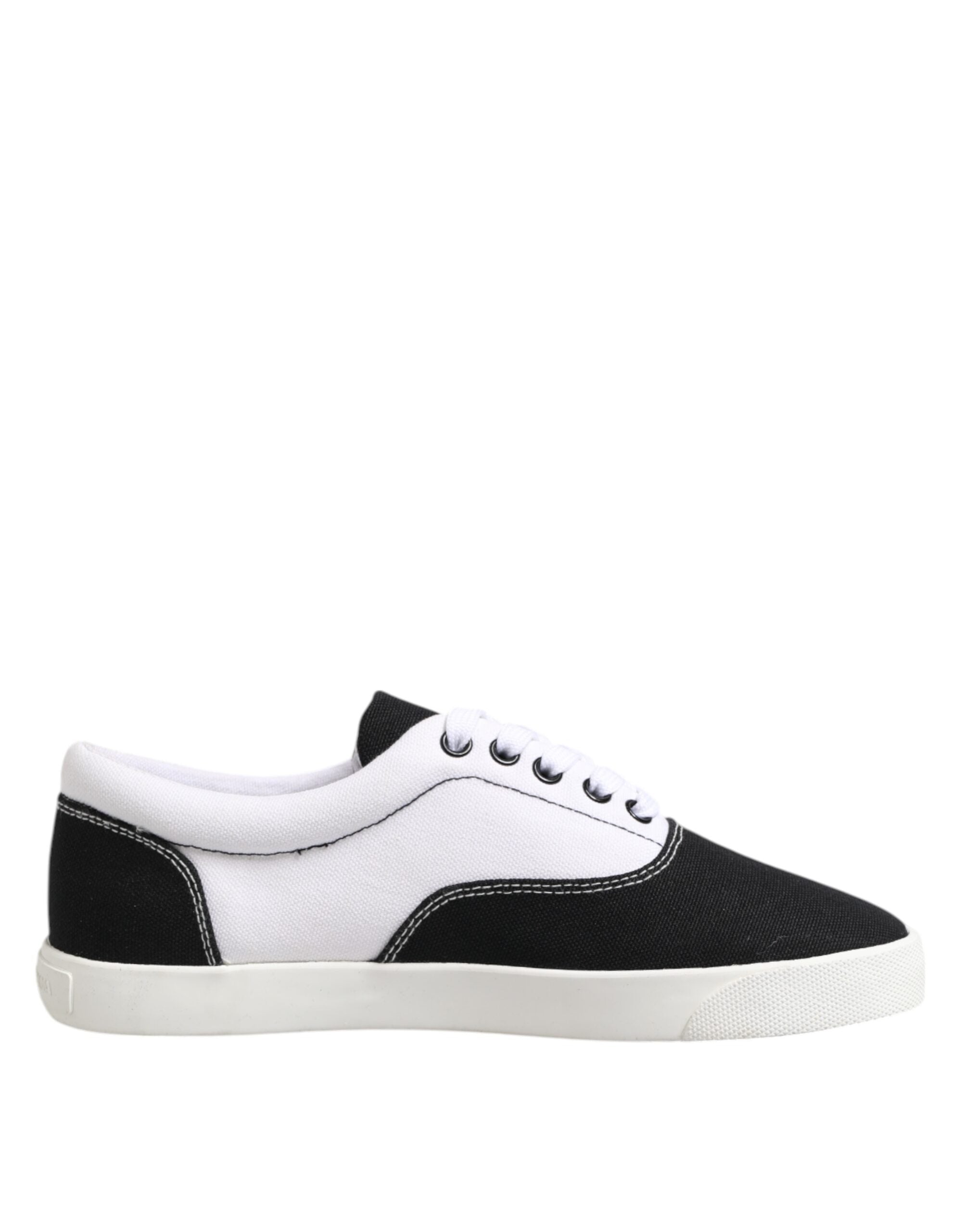 Chaussures de sport homme Dolce & Gabbana en coton noir avec lacets, style sneakers avec semelle blanche.