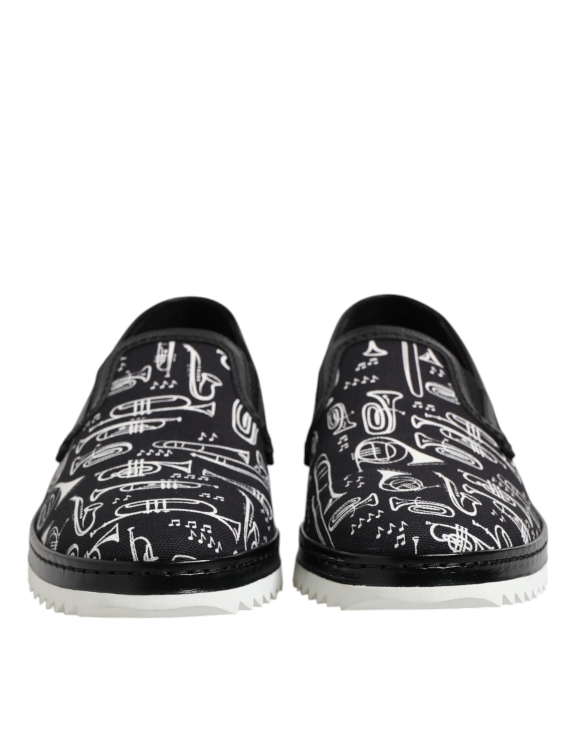 Chaussures loafers pour hommes Dolce & Gabbana, slip-on noir avec motif imprimé, élégantes et confortables.