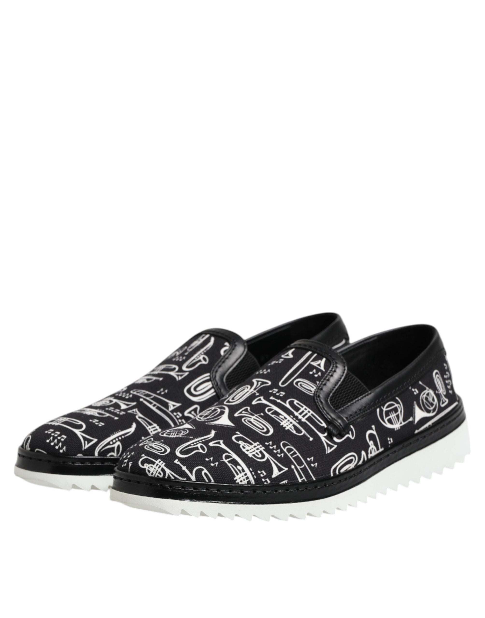 Chaussures mocassins hommes Dolce & Gabbana noires à imprimé, modèle slip-on élégant et confortable, vue de dos.