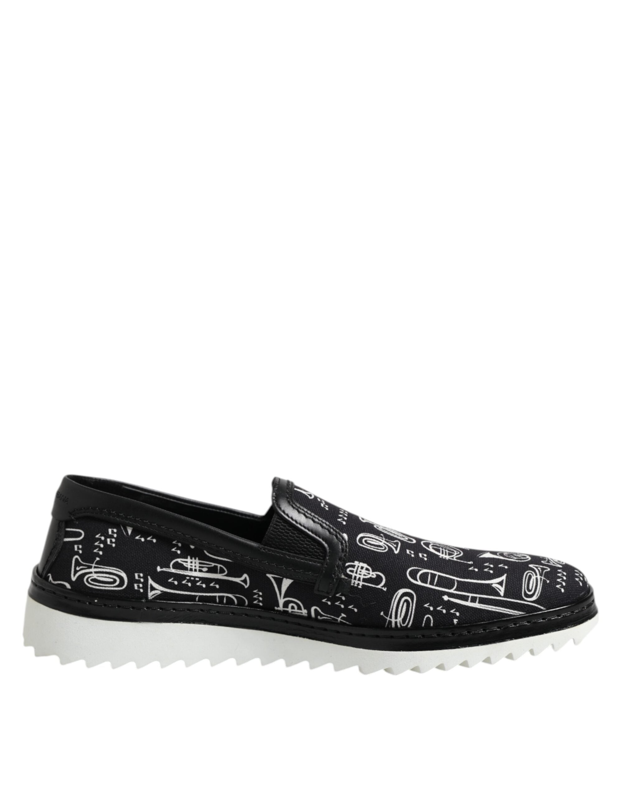 Chaussures loafers noires pour homme Dolce & Gabbana, slip-on imprimé avec design élégant et confortable.