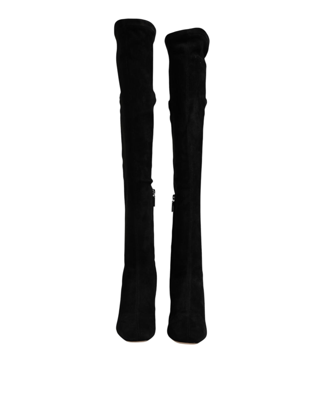 Bottes hautes en cuir suédé noir de Dolce & Gabbana, chaussures élégantes et sophistiquées pour femme.