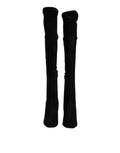 Bottes hautes en cuir suédé noir de Dolce & Gabbana, chaussures élégantes et sophistiquées pour femme.