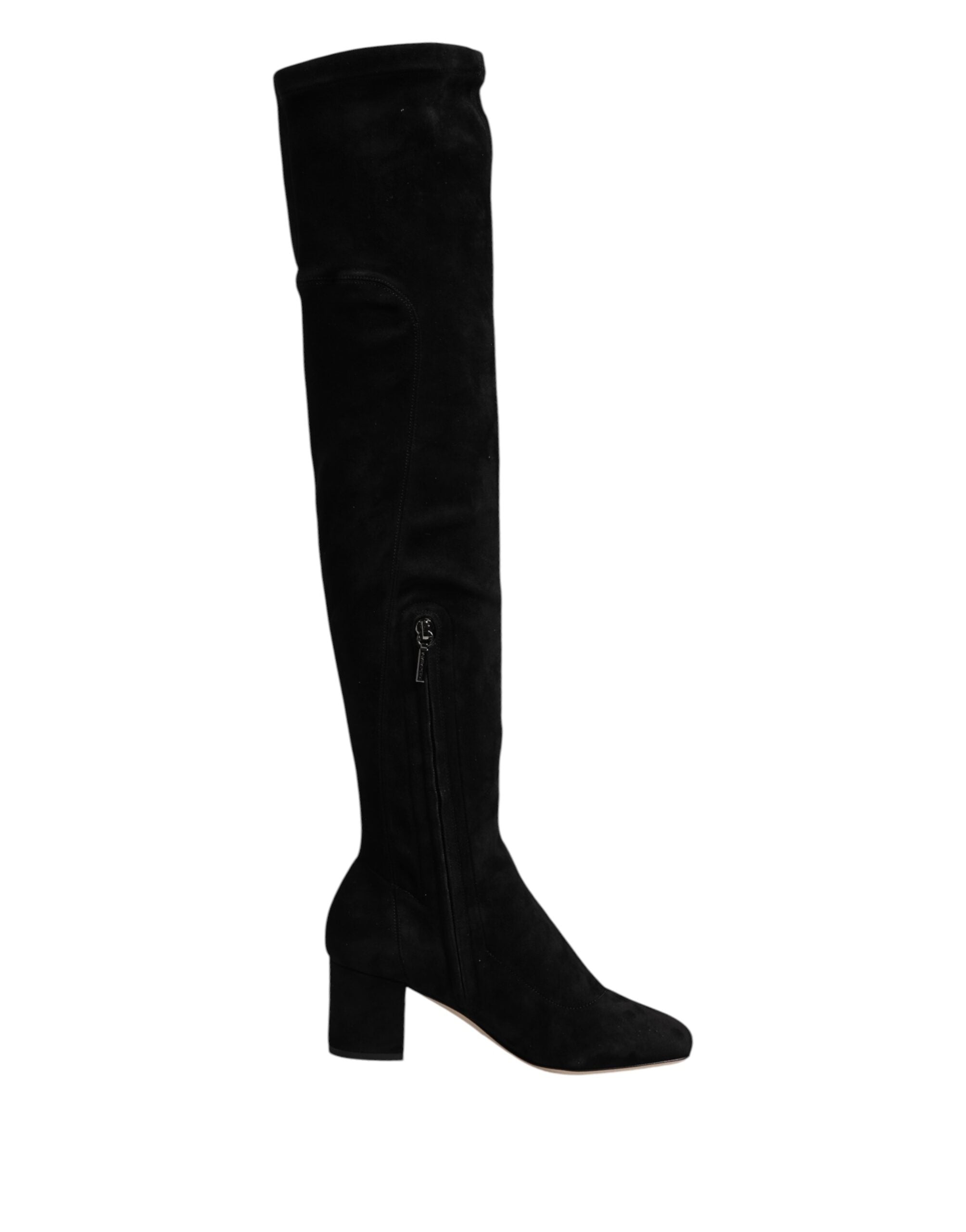 Bottes hautes en cuir suédé noir Dolce & Gabbana, chaussures élégantes en cuir pour femmes.