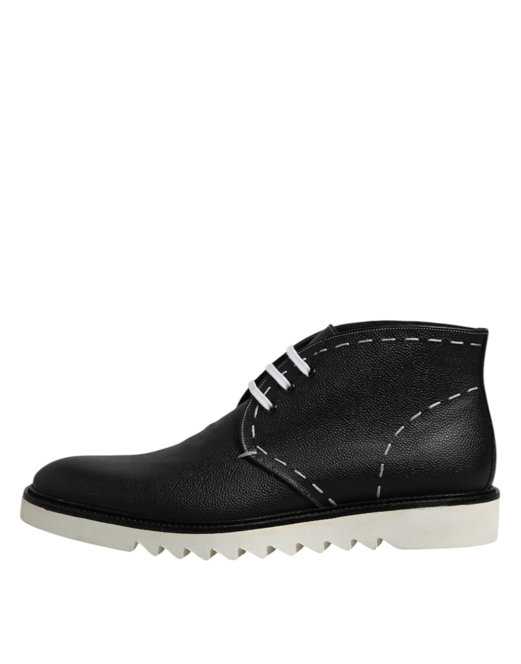 Bottes ankle en cuir noir et blanc de Dolce & Gabbana, chaussures élégantes avec semelle en cuir et détails sophistiqués.