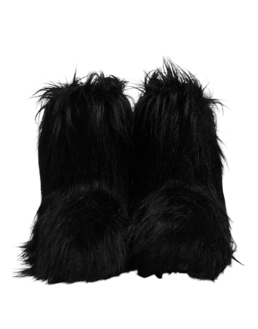 Bottes mi-mollet en fausse fourrure noire Dolce & Gabbana, chaussures élégantes pour femmes.