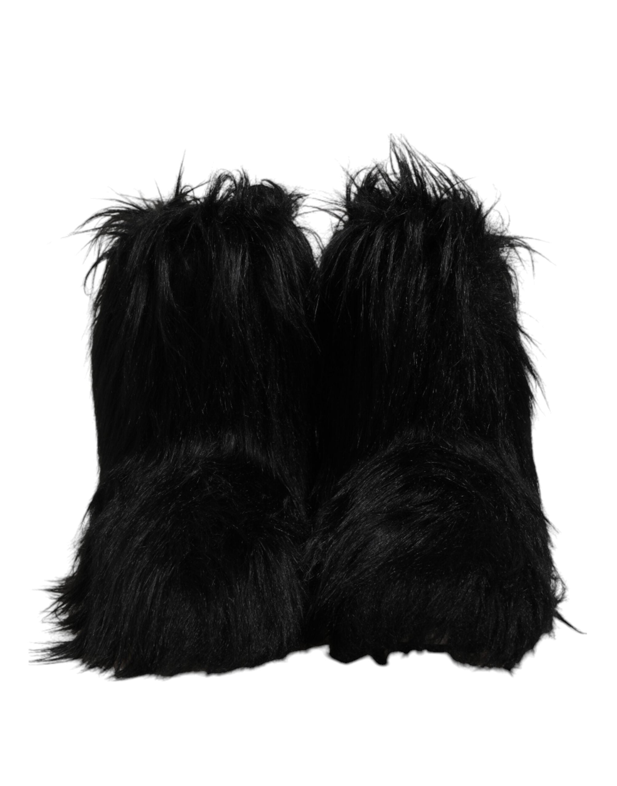 Bottes mi-mollet en fausse fourrure noire Dolce & Gabbana, chaussures élégantes pour femmes.