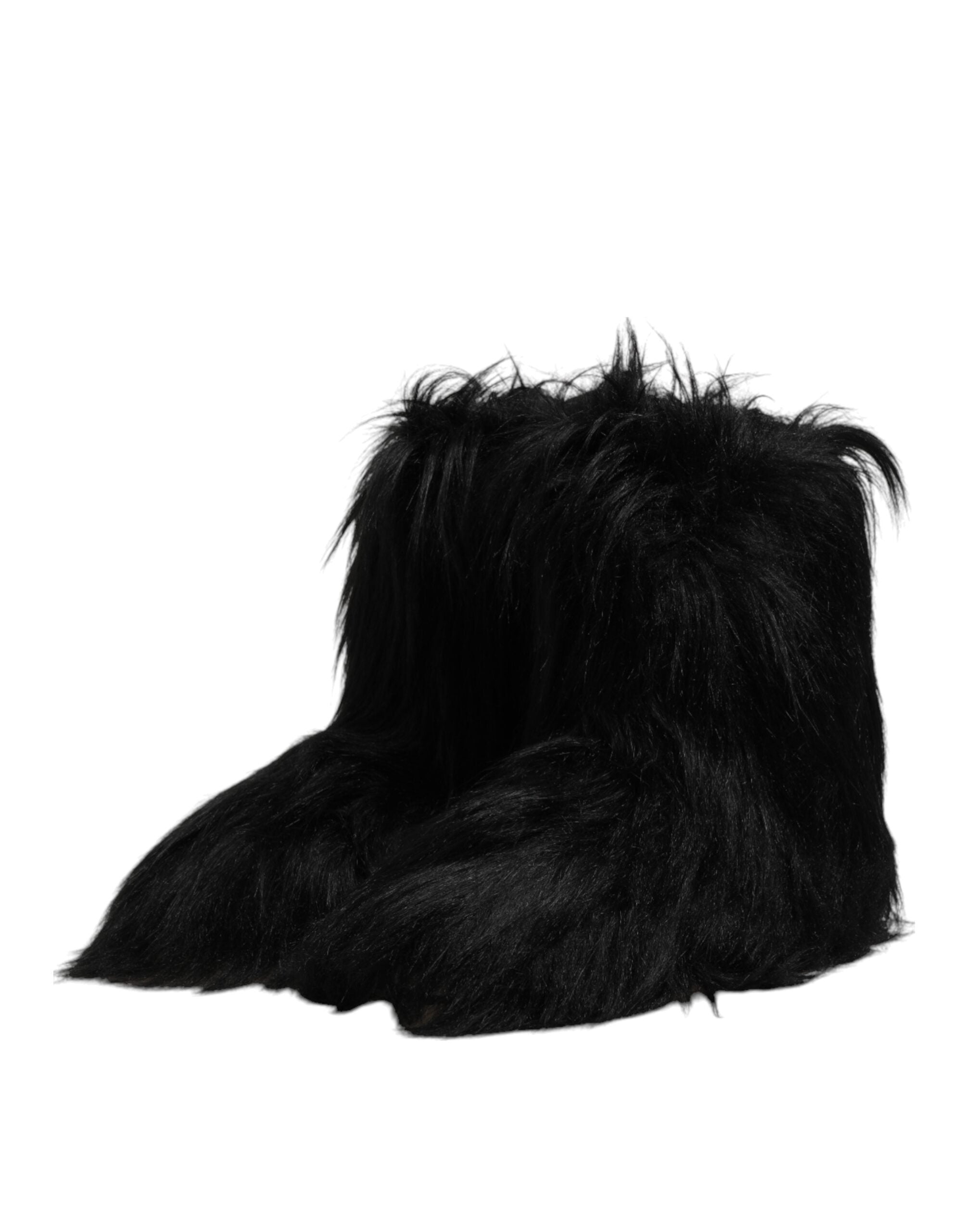 Bottes mi-mollet en fausse fourrure noire de Dolce & Gabbana, chaussures élégantes avec semelle en caoutchouc.