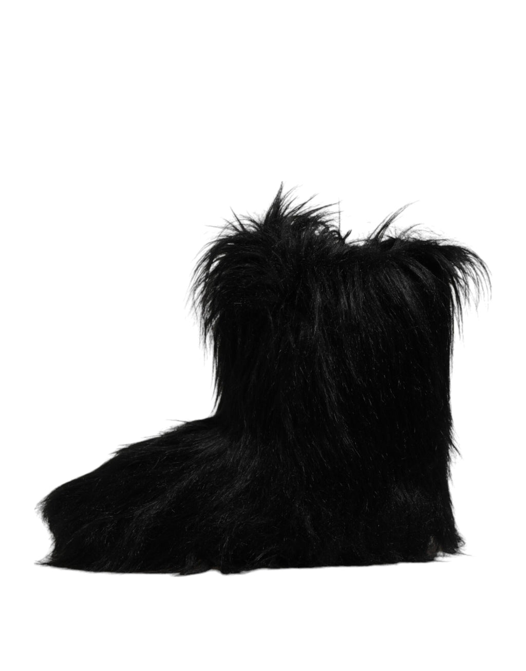 Bottes mi-mollet en fausse fourrure noire de Dolce & Gabbana, chaussures élégantes et confortables pour l'hiver.