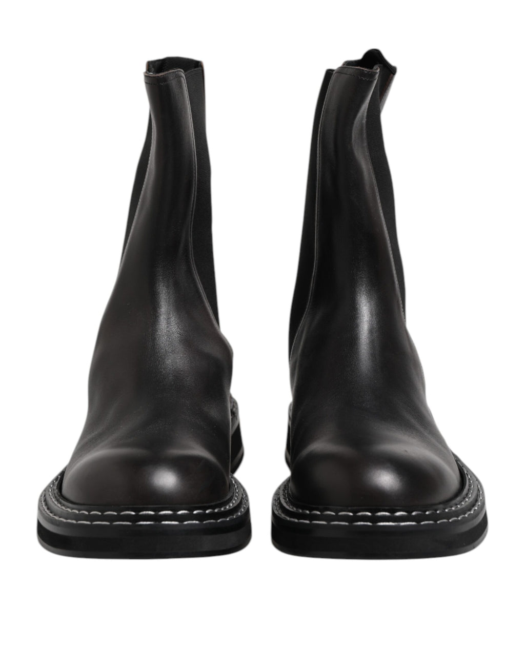 Bottes plates en cuir noir Dolce & Gabbana mi-mollet, chaussures élégantes et confortables pour femmes.