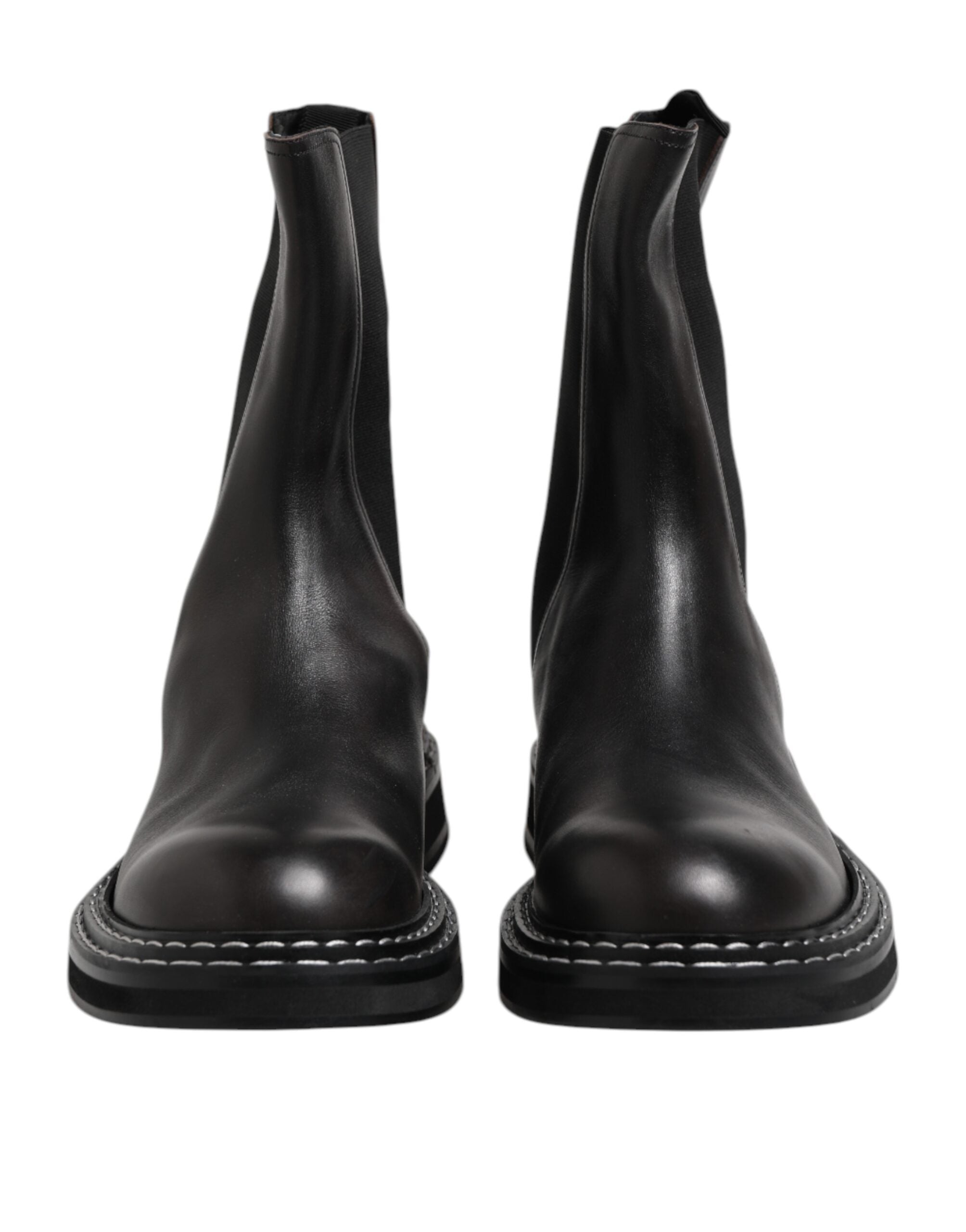 Bottes plates en cuir noir Dolce & Gabbana mi-mollet, chaussures élégantes et confortables pour femmes.
