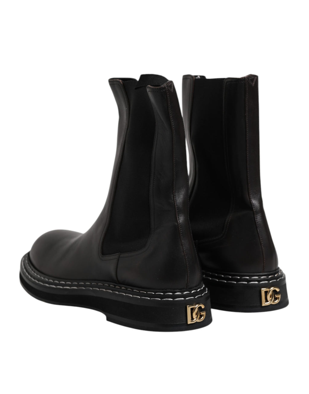 Bottes plates en cuir noir Dolce & Gabbana mi-mollet, chaussures élégantes et confortables pour femme.