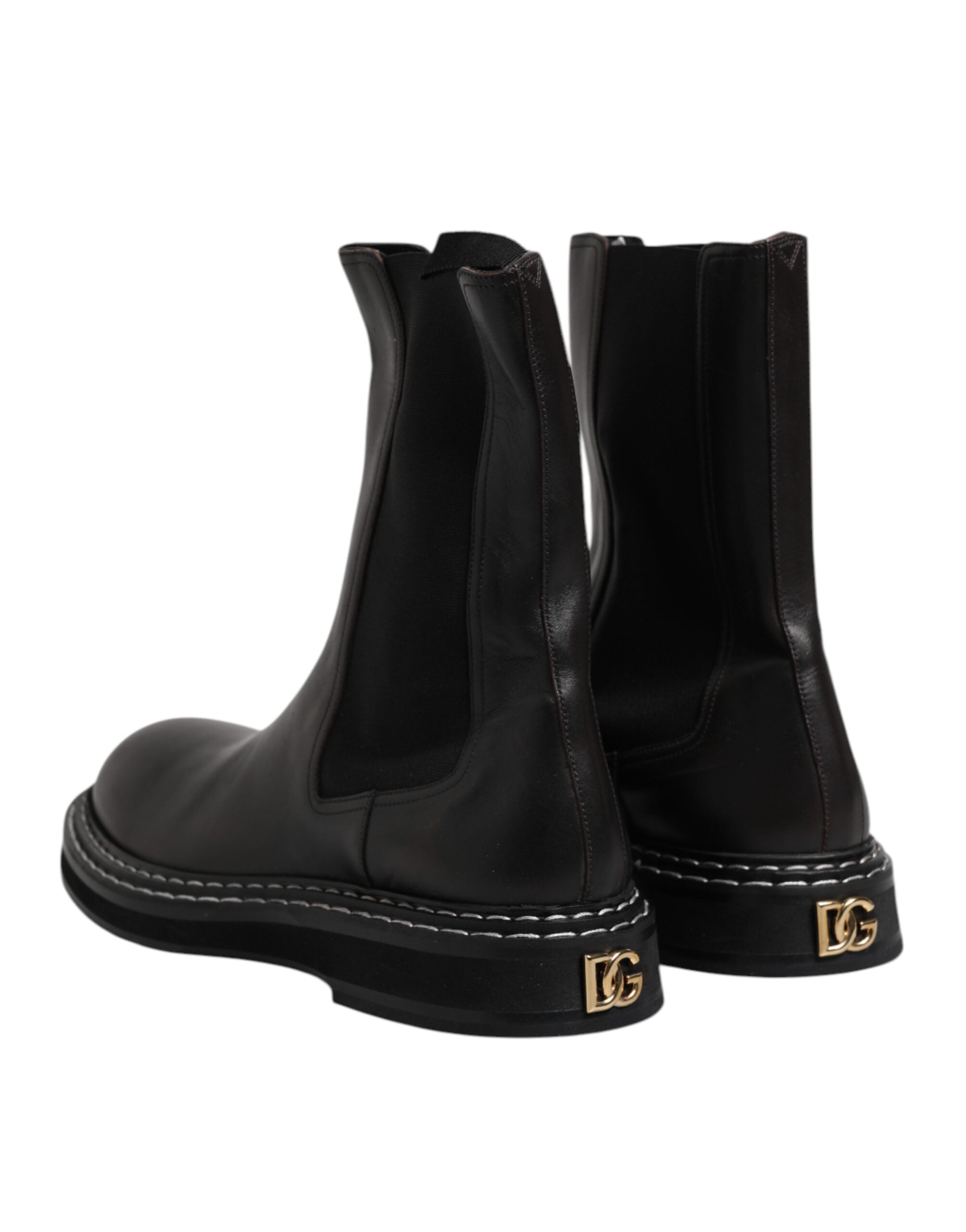 Bottes plates en cuir noir Dolce & Gabbana mi-mollet, chaussures élégantes et confortables pour femme.