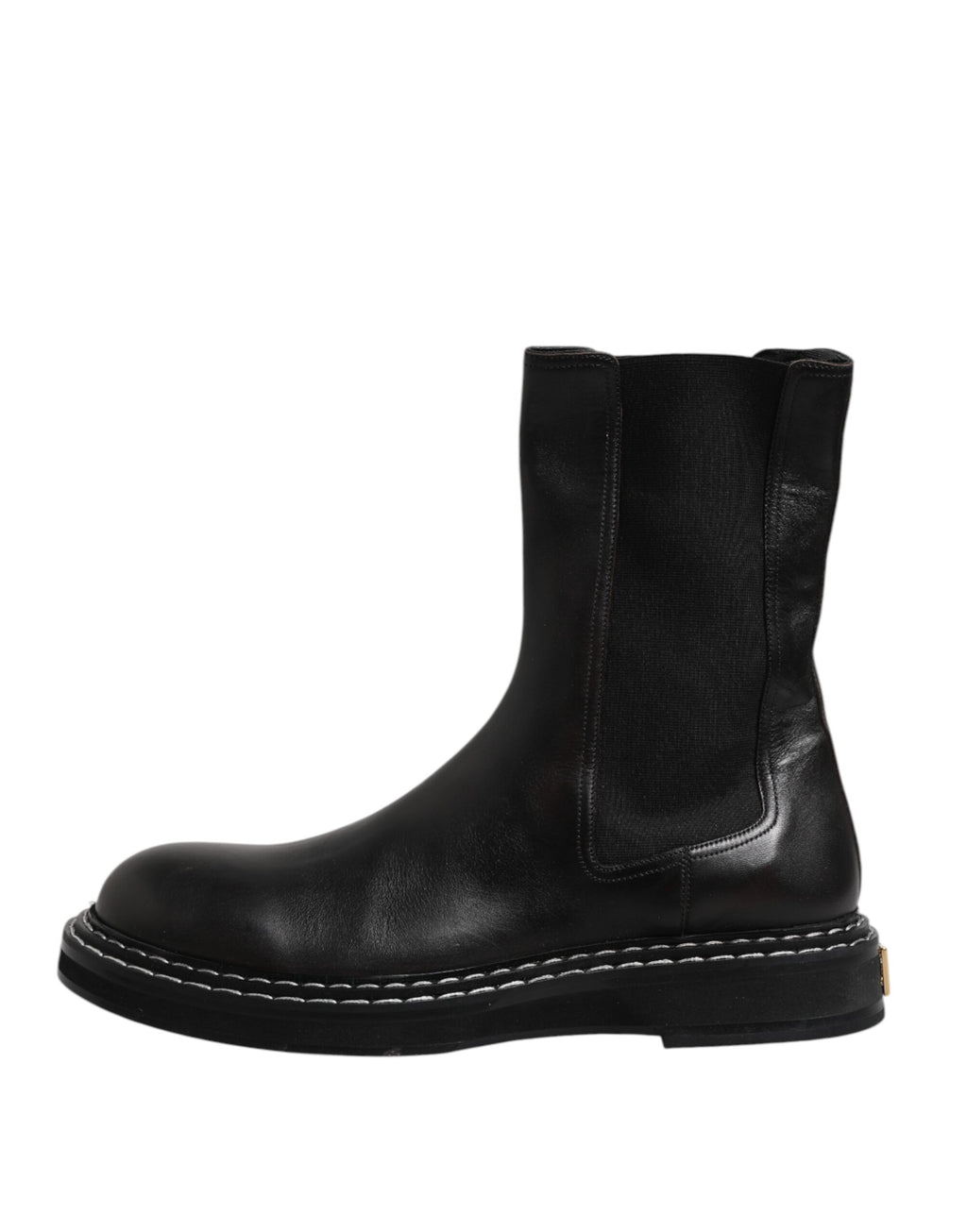 Bottes mi-mollet en cuir noir Dolce & Gabbana, chaussures plates élégantes pour femme.