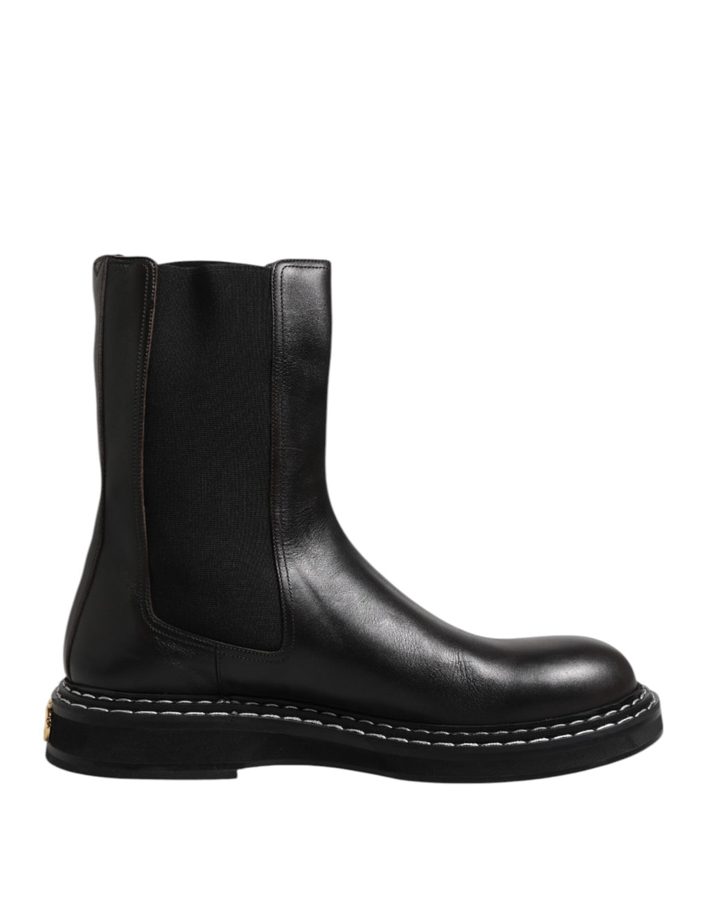 Chaussures à talon moyen en cuir noir Dolce & Gabbana, bottines mi-mollet élégantes et plates pour femmes.