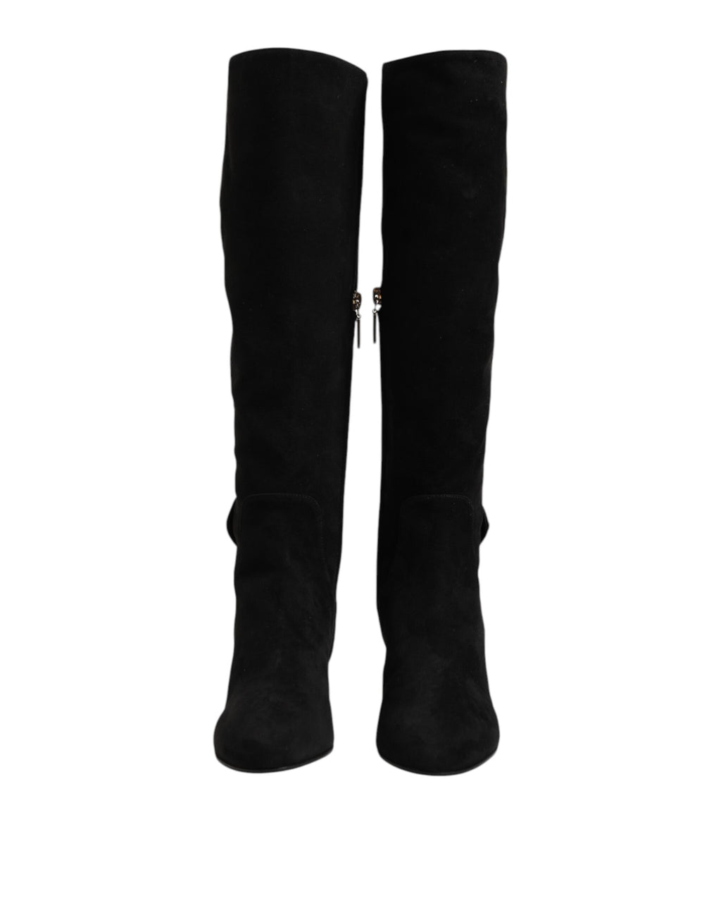 Bottes hautes en daim noir de Dolce & Gabbana pour femmes, élégantes chaussures en cuir à hauteur du genou.