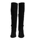 Bottes hautes en daim noir de Dolce & Gabbana pour femmes, élégantes chaussures en cuir à hauteur du genou.