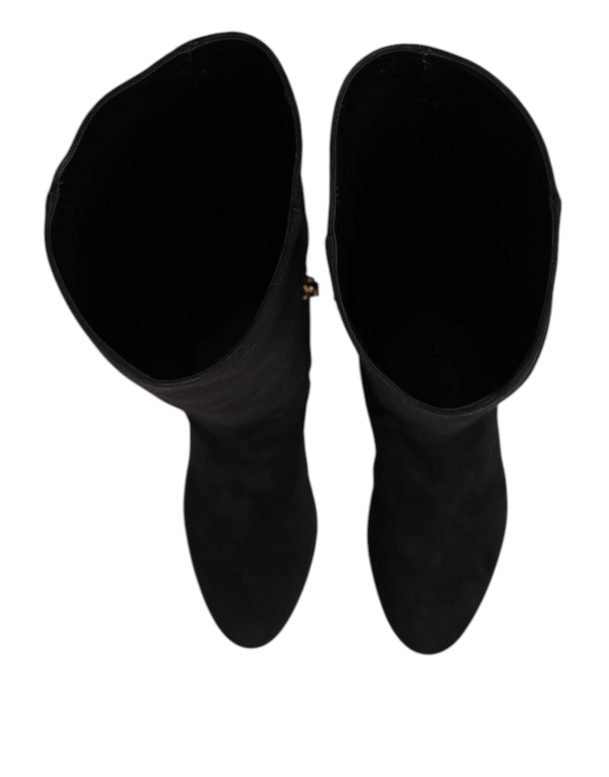 Bottes hautes en cuir suédé noir de Dolce & Gabbana, chaussures élégantes pour femmes, vue de face.