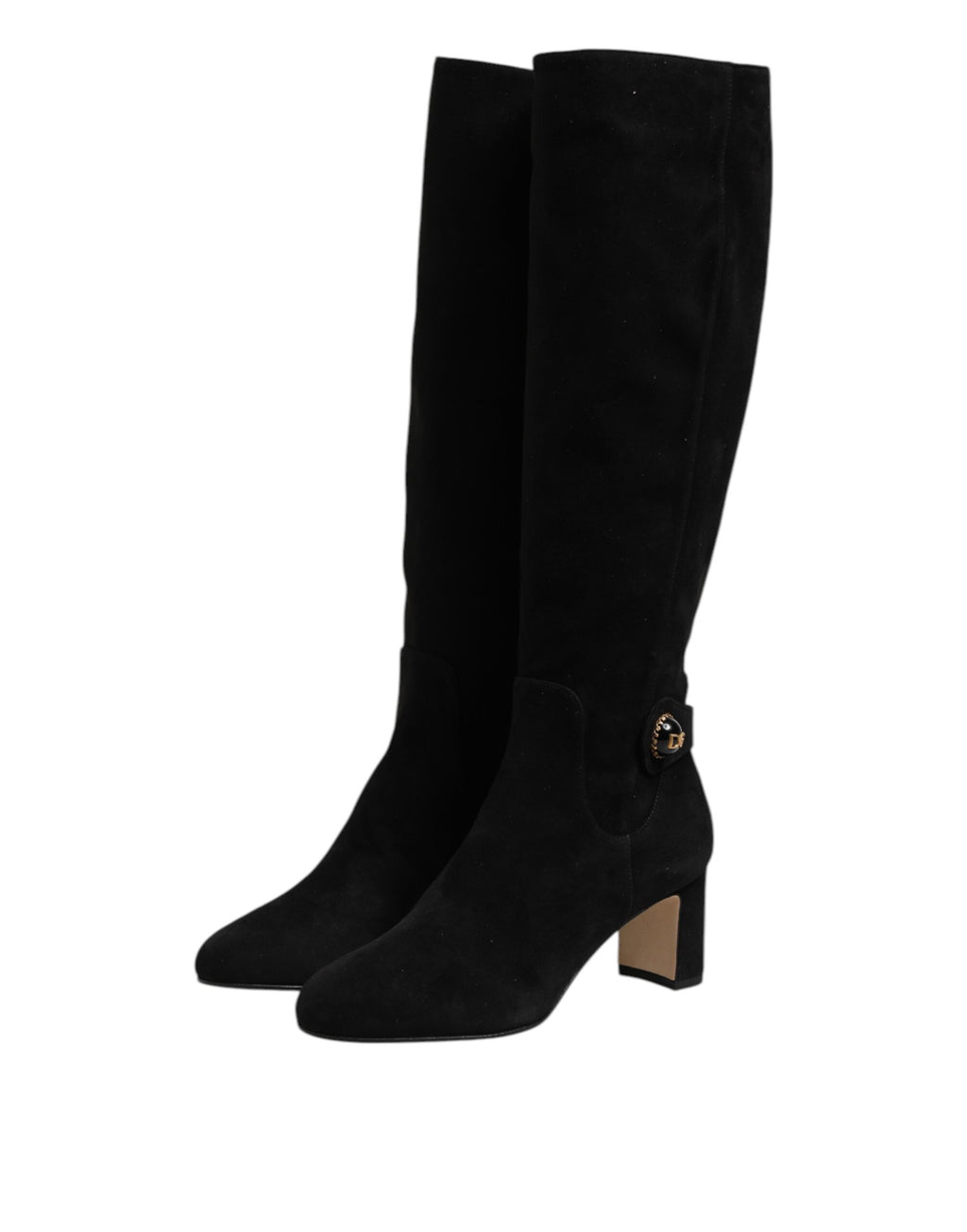 Bottes en cuir suédé noir Dolce & Gabbana, chaussures hautes jusqu'au genou, élégantes et sophistiquées.