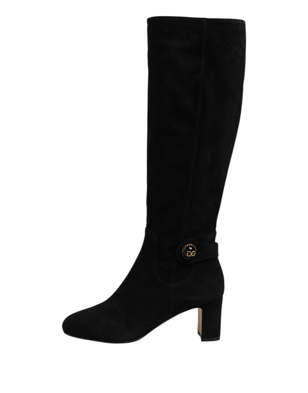 Bottes en cuir suédé noir de hauteur genou de la marque Dolce & Gabbana, élégantes et sophistiquées.