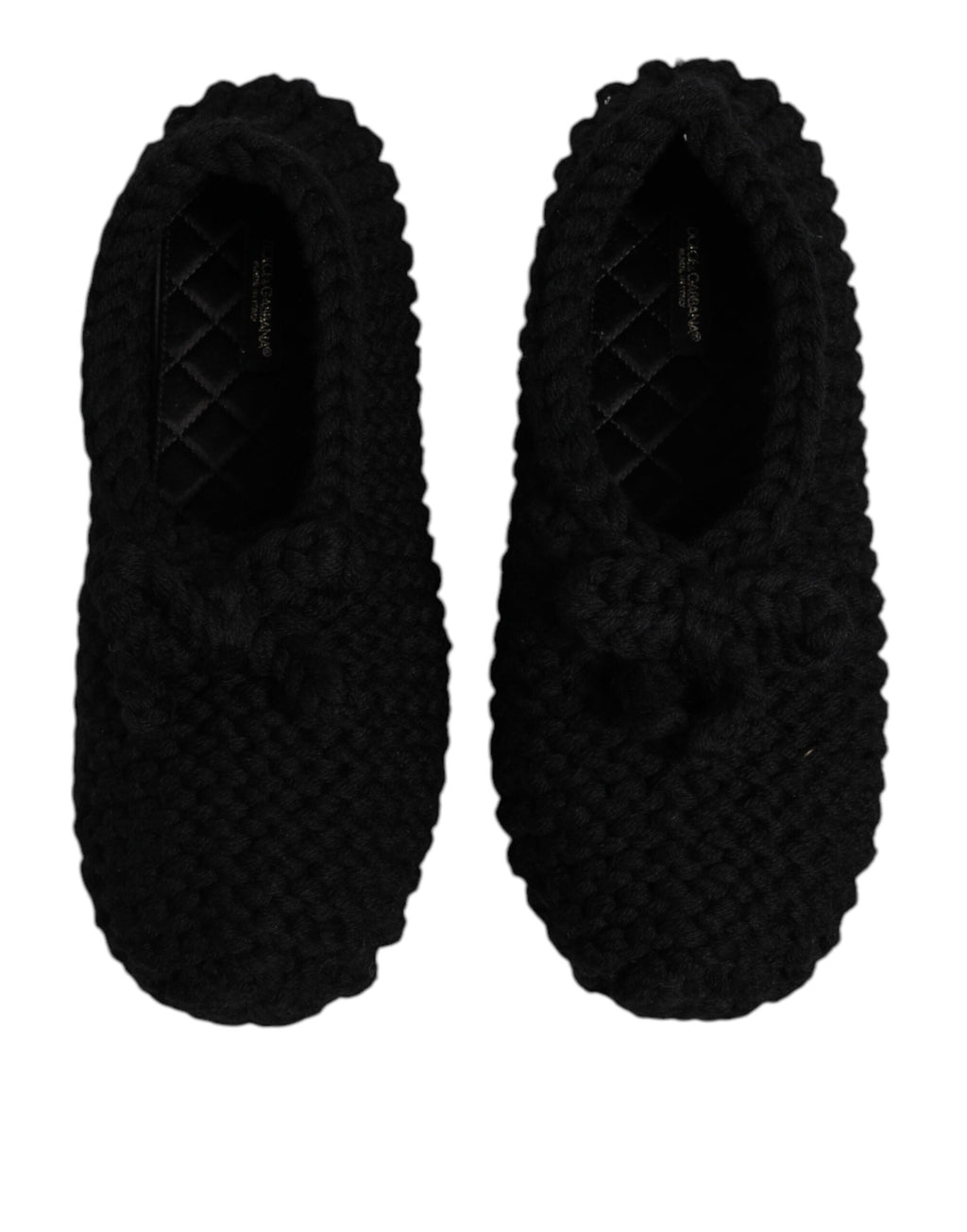 Chaussures ballerines en laine noire Dolce & Gabbana, chaussures plates slip-on élégantes pour femme.