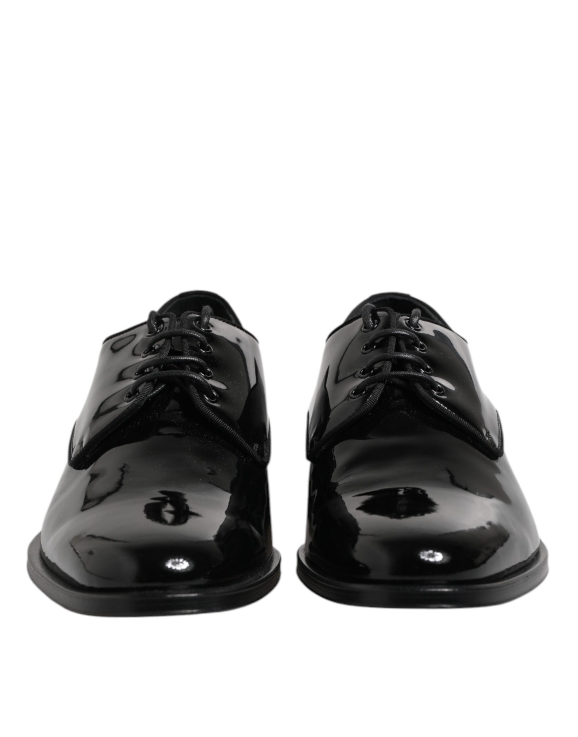 Chaussures derby en cuir verni noir Dolce & Gabbana pour homme, chaussures formelles élégantes et sophistiquées.