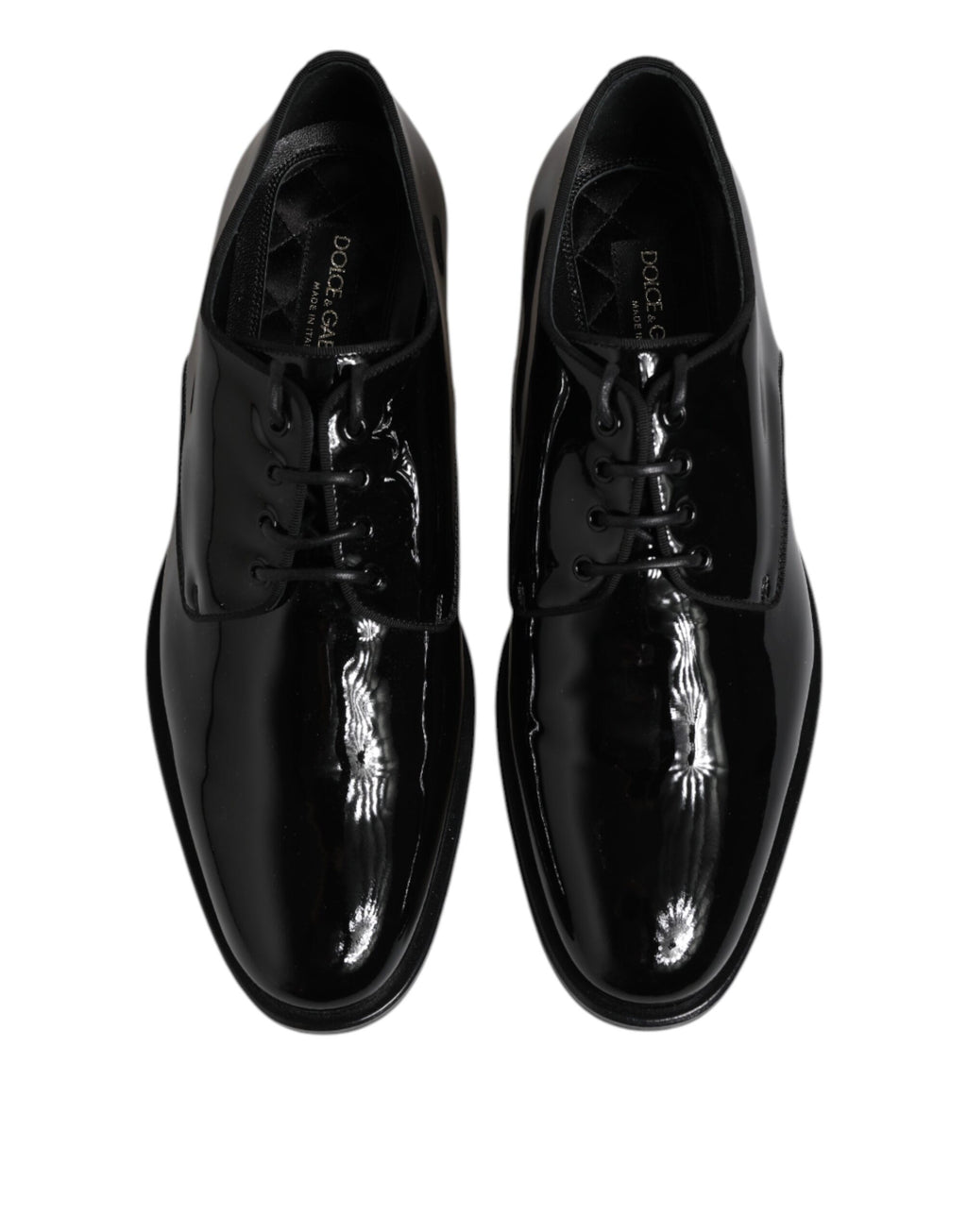 Chaussures Derby en cuir verni noir de Dolce & Gabbana, chaussures formelles élégantes pour homme.