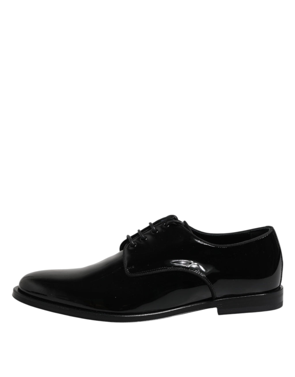Chaussures derby en cuir verni noir de la marque Dolce & Gabbana, chaussures formelles élégantes pour homme.