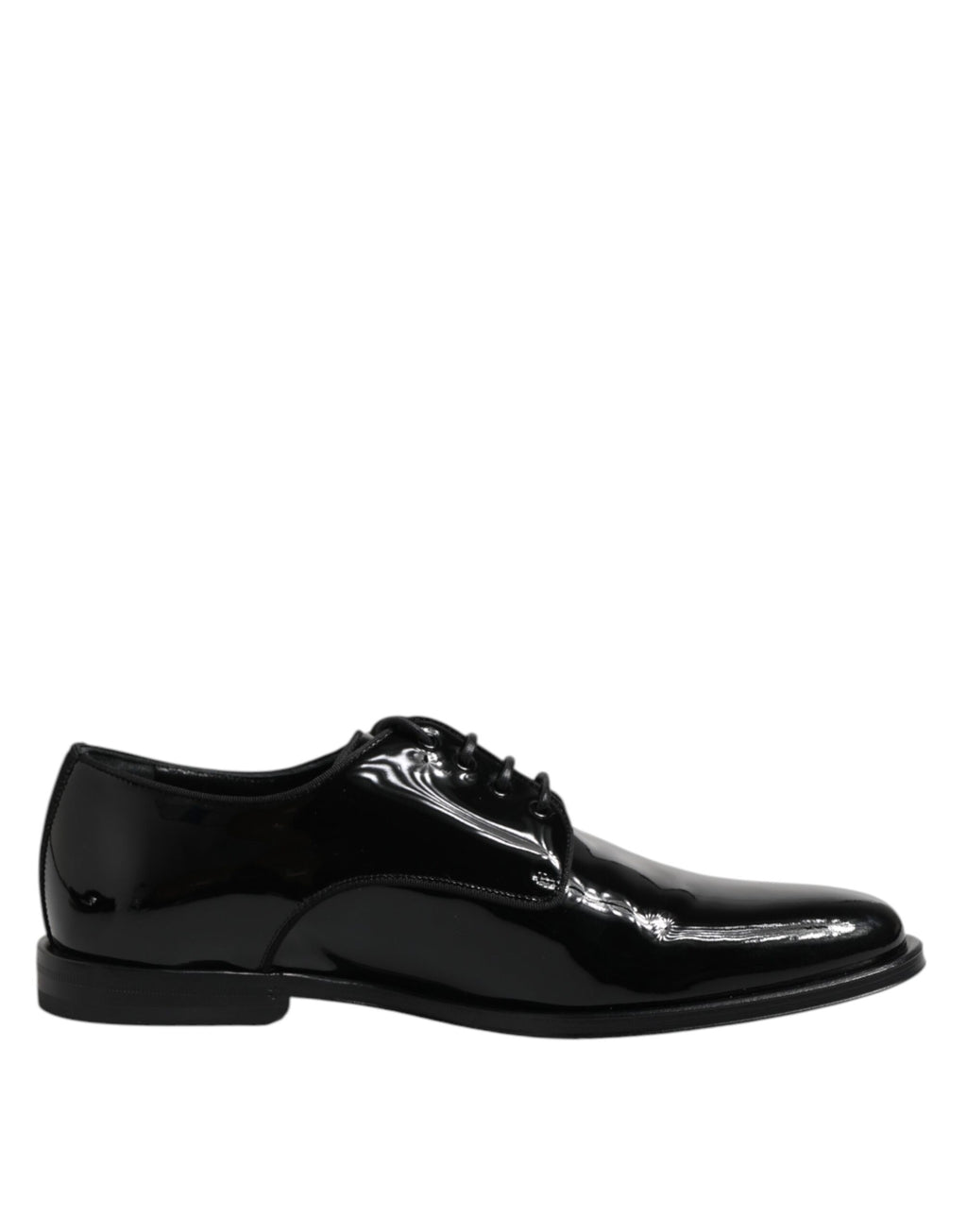 Chaussures Derby noires en cuir verni de Dolce & Gabbana, chaussures formelles élégantes pour homme.