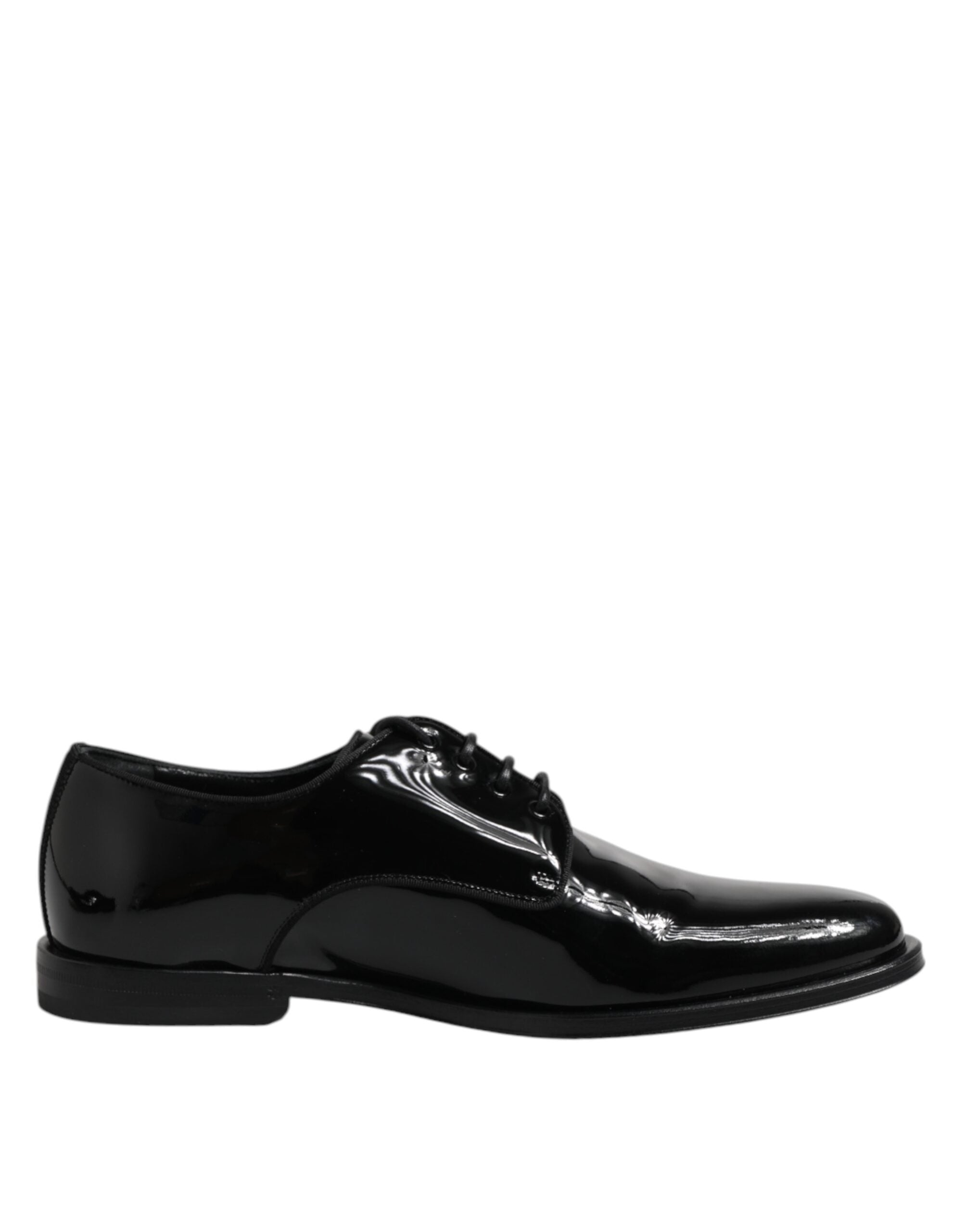 Chaussures Derby noires en cuir verni de Dolce & Gabbana, chaussures formelles élégantes pour homme.