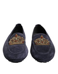 Chaussures Dolce & Gabbana en daim bleu avec couronne en cristal, loafers élégants pour homme.