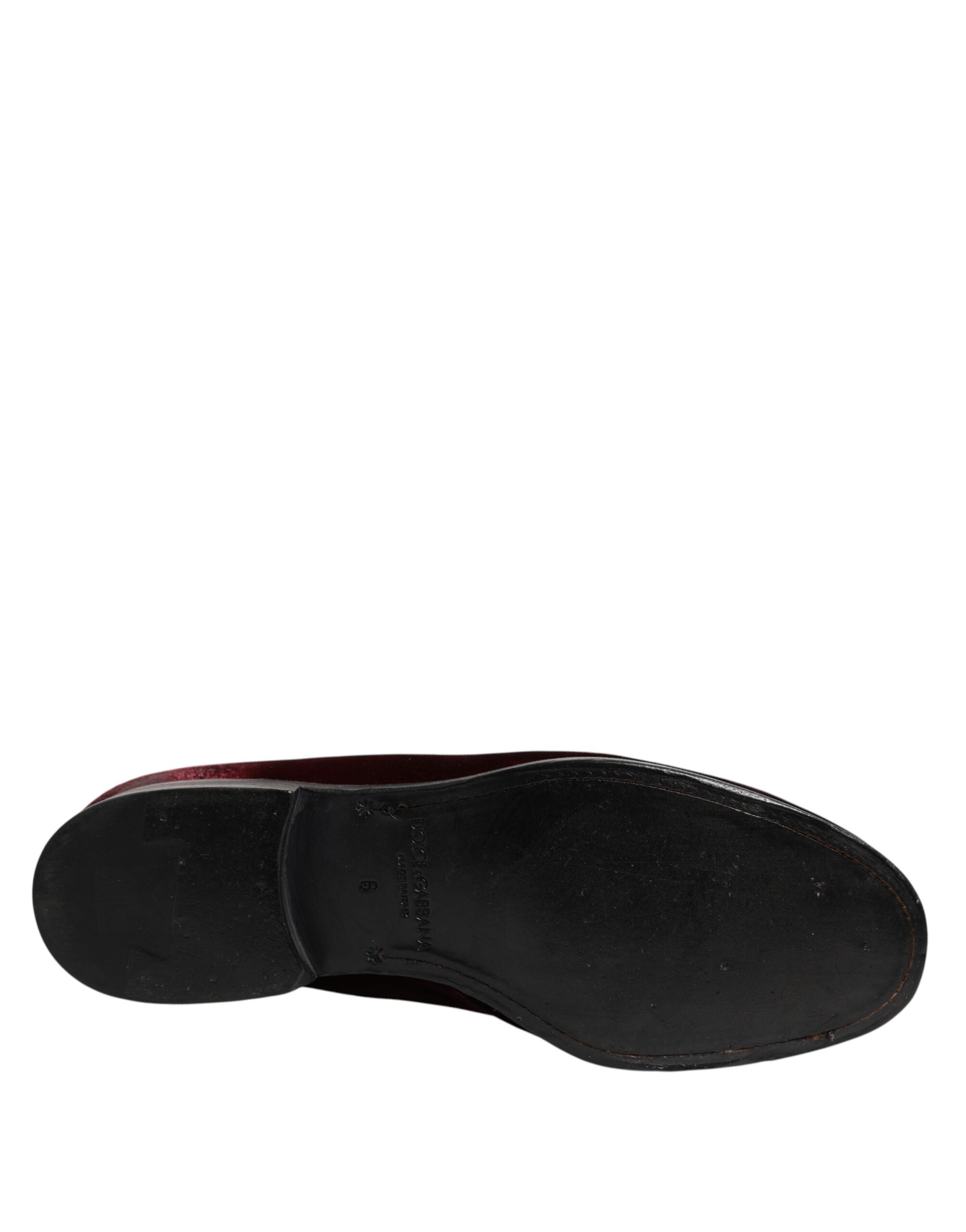 Chaussures homme Dolce & Gabbana en velours rouge Slip On Mocassins élégants pour homme