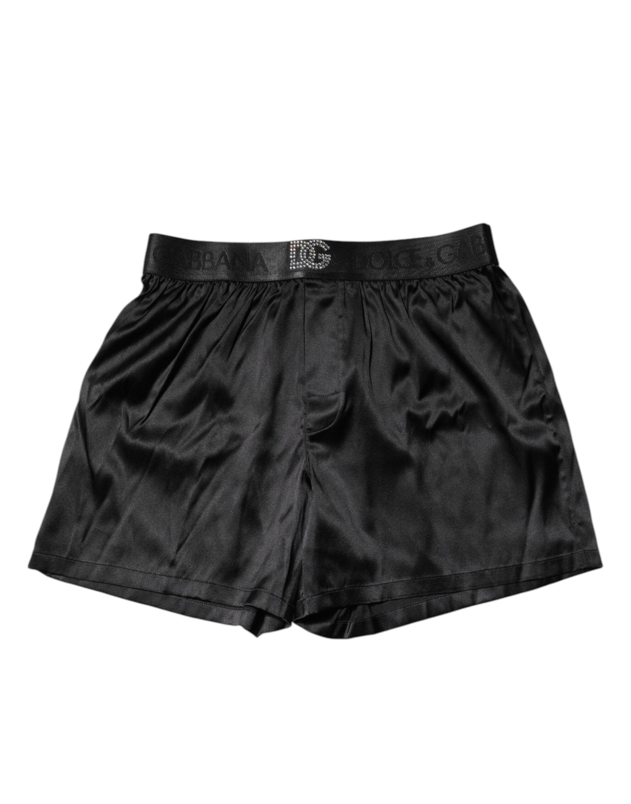Boxers Dolce & Gabbana noirs avec logo, taille régulière, sous-vêtements masculins en coton, vue de face.