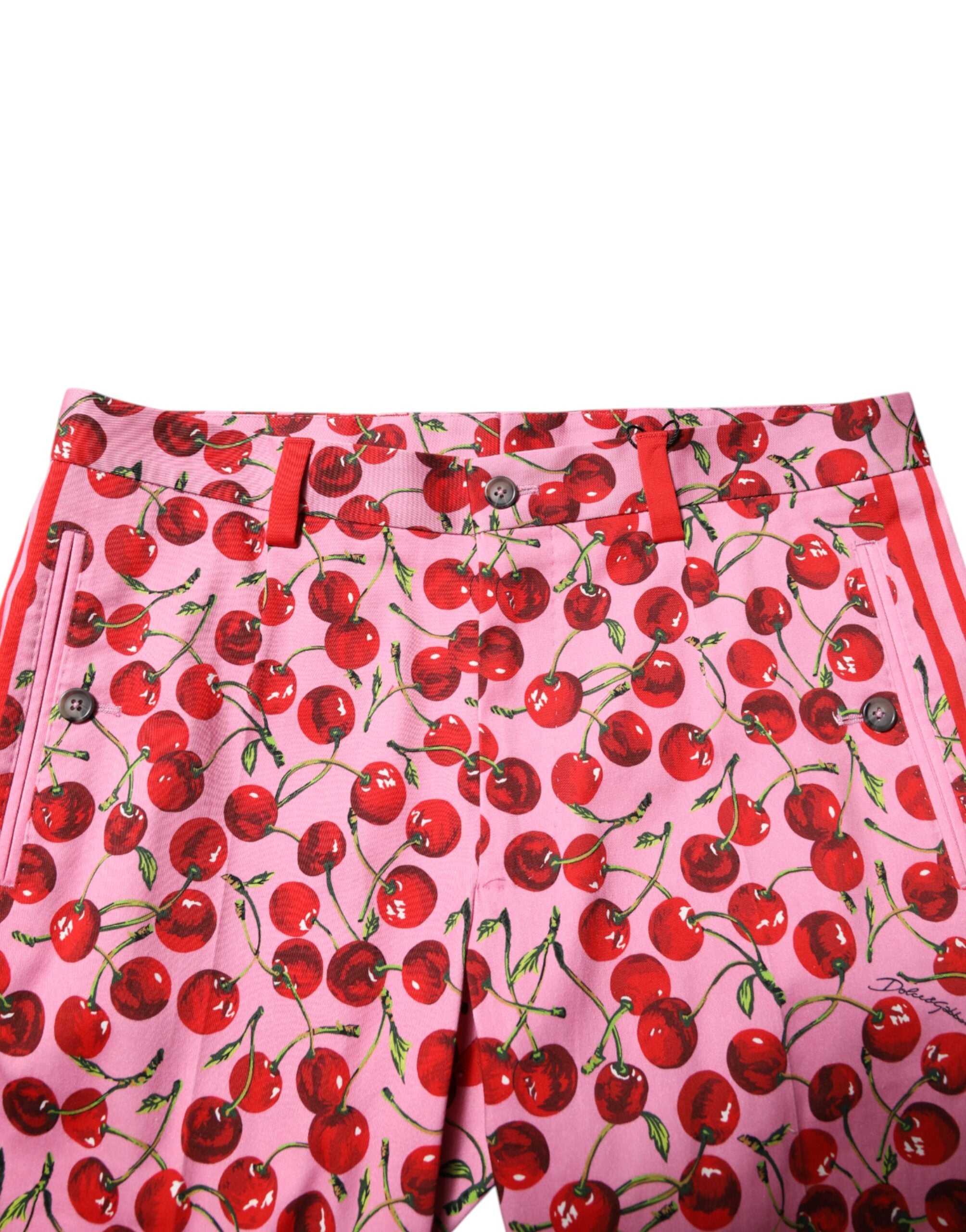 Pantalon en coton rose à imprimé cerise Dolce & Gabbana, style élégant et confortable, vue de face.