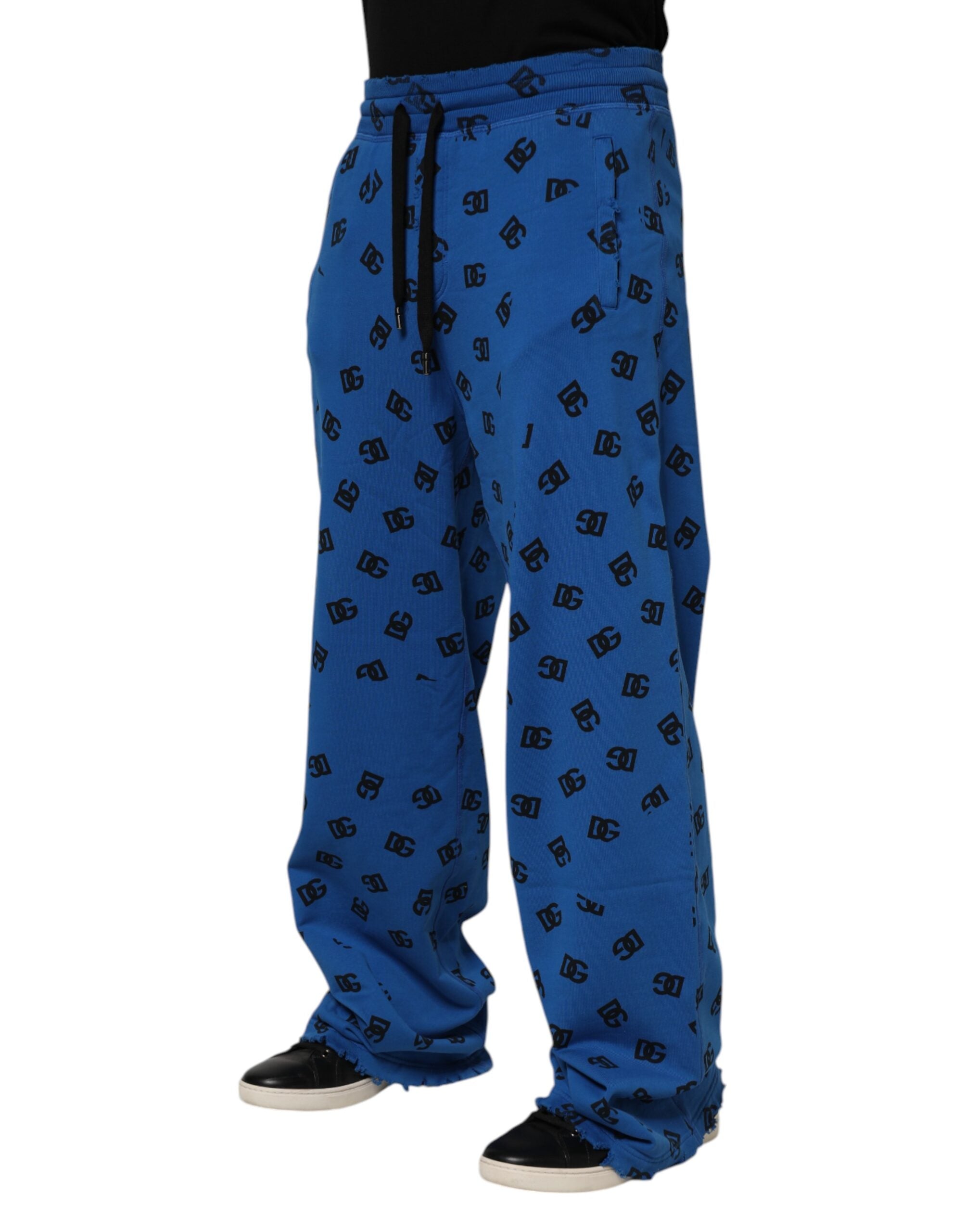 Pantalon jogger homme Dolce & Gabbana bleu avec logo imprimé, style décontracté et confortable.