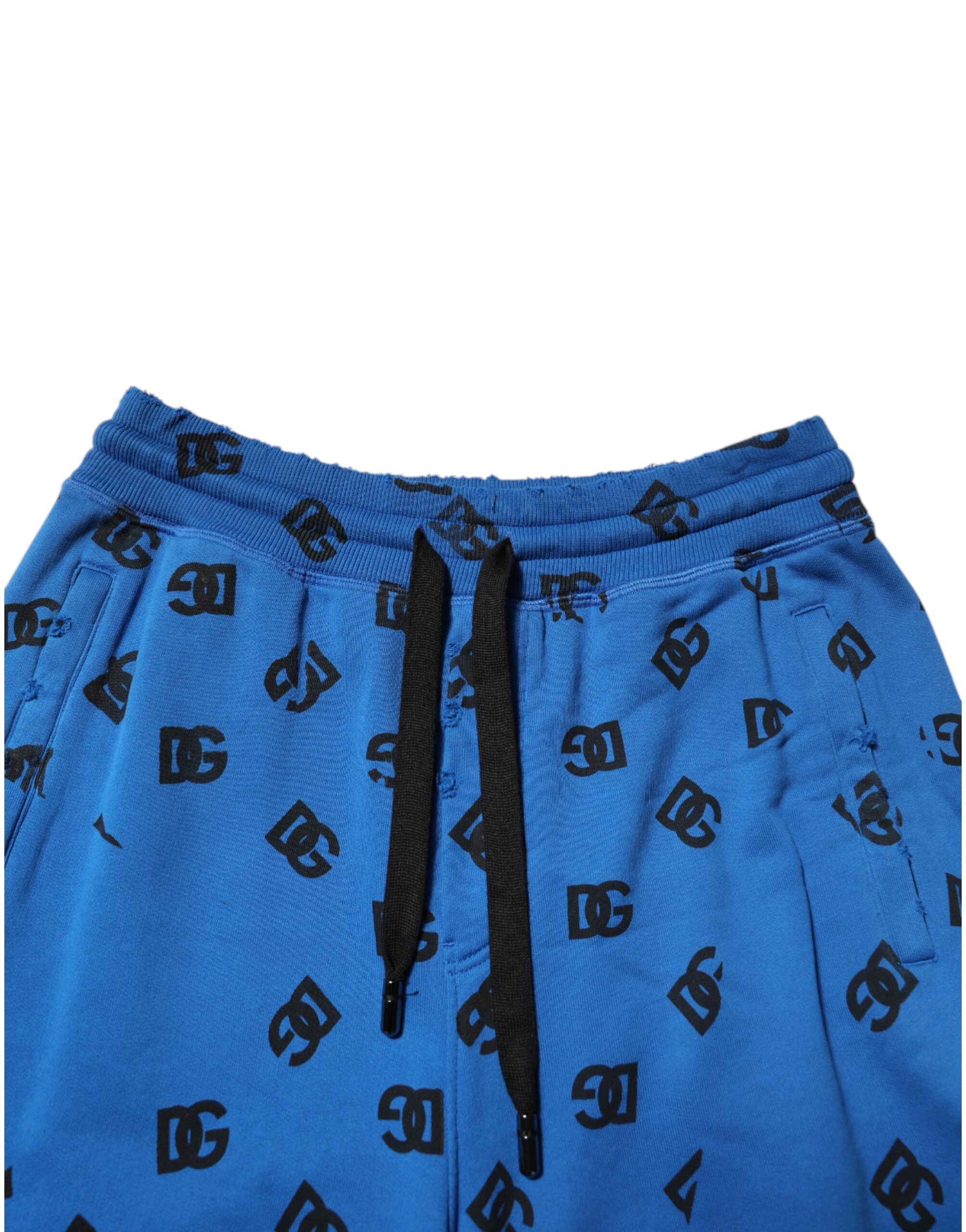 Joggeurs pour hommes Dolce & Gabbana avec logo imprimé bleu, confortables pantalons de sport en coton.